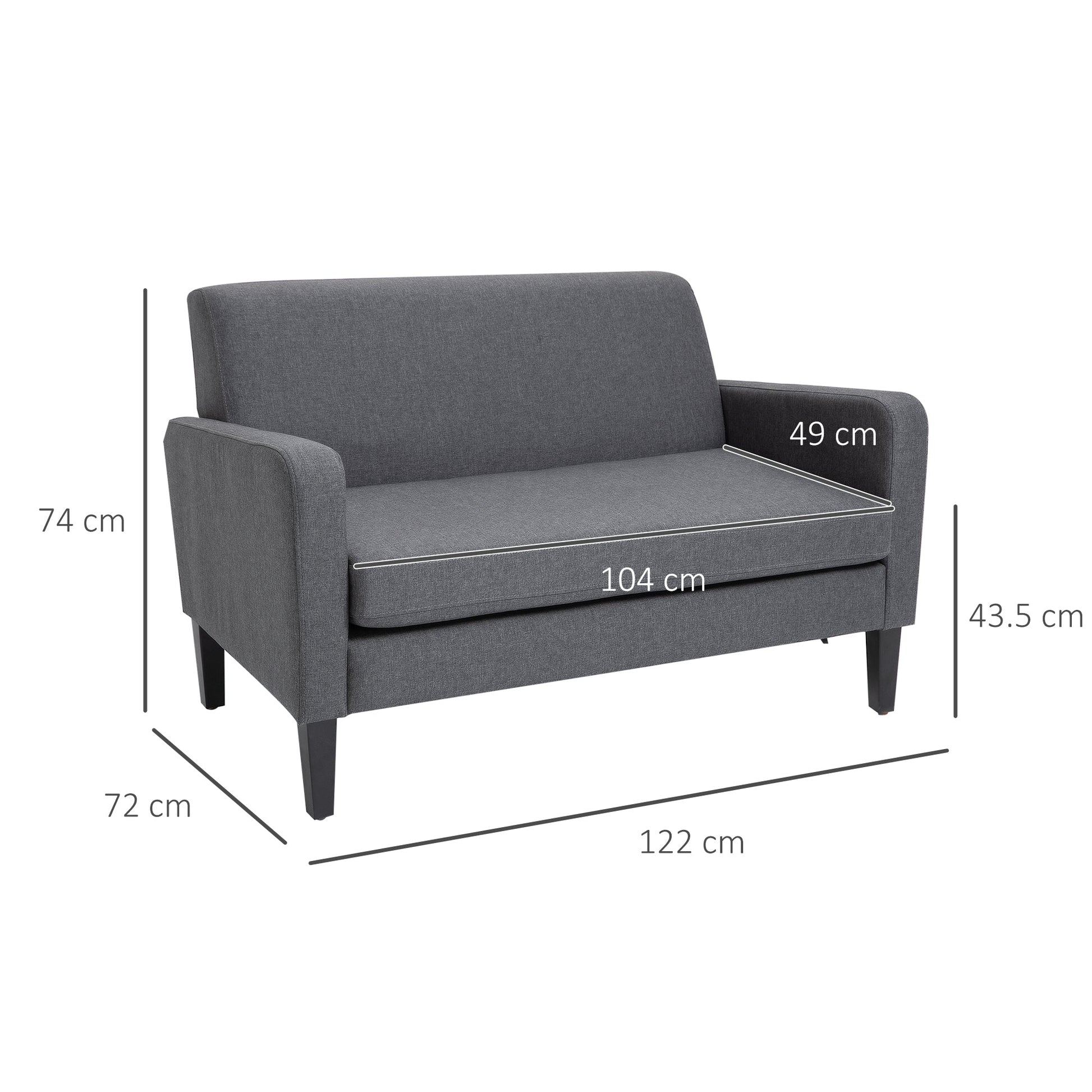 HOMCOM Linen Modern-Curved 2-Seat Sofa Loveseat w/ Thick Cushion Wood Legs Foot Pads Single Compact Home Furniture City Flats Grey