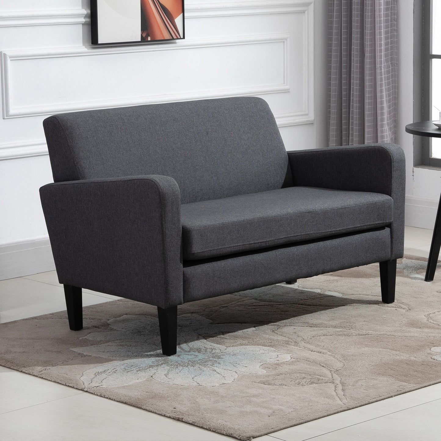 HOMCOM Linen Modern-Curved 2-Seat Sofa Loveseat w/ Thick Cushion Wood Legs Foot Pads Single Compact Home Furniture City Flats Grey