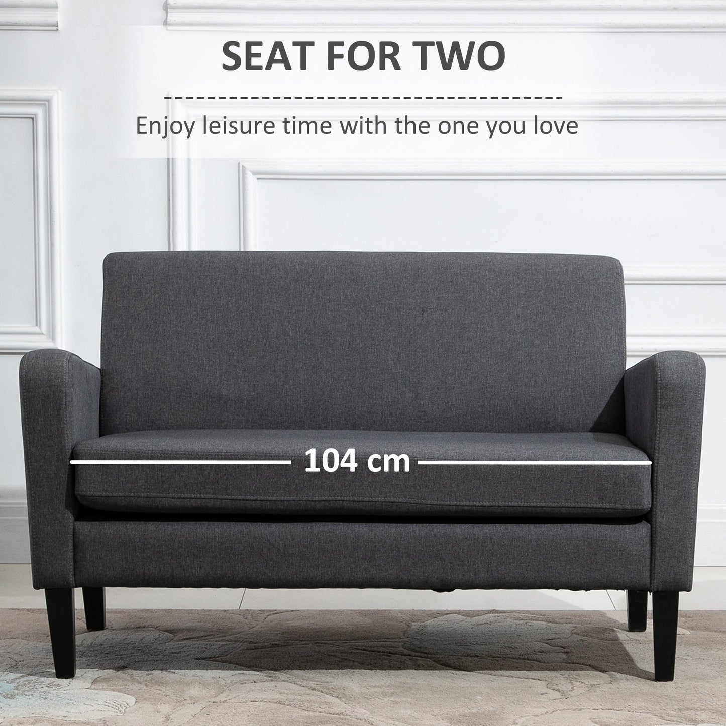 HOMCOM Linen Modern-Curved 2-Seat Sofa Loveseat w/ Thick Cushion Wood Legs Foot Pads Single Compact Home Furniture City Flats Grey