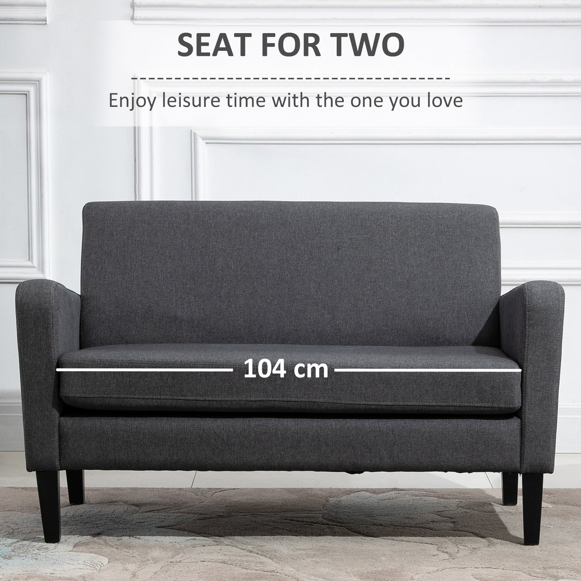 HOMCOM Linen Modern-Curved 2-Seat Sofa Loveseat w/ Thick Cushion Wood Legs Foot Pads Single Compact Home Furniture City Flats Grey