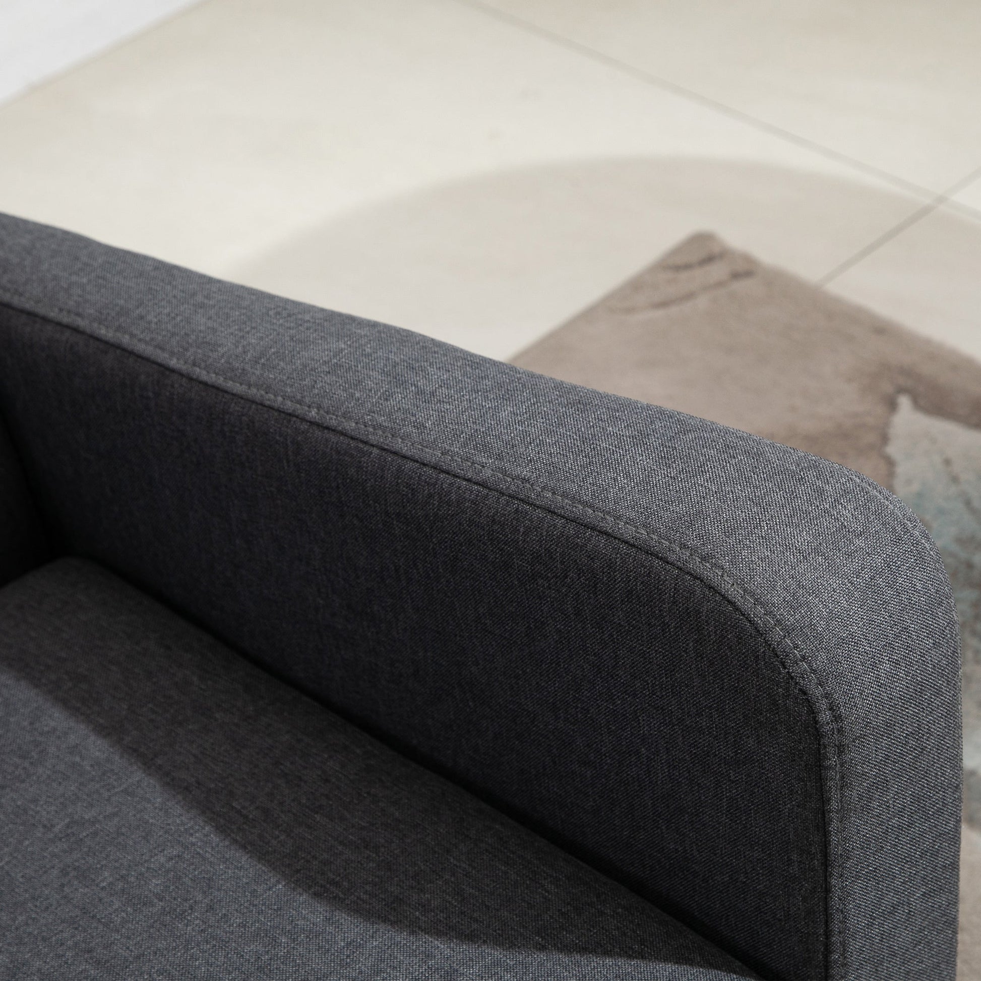 HOMCOM Linen Modern-Curved 2-Seat Sofa Loveseat w/ Thick Cushion Wood Legs Foot Pads Single Compact Home Furniture City Flats Grey