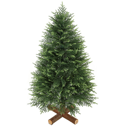 5ft Artificial Christmas Tree, Hinged Xmas Tree with Dense 513 PE & PVC Branch Tips, Realistic Fir Wood Base, Auto Open for Home Office Decor, Green