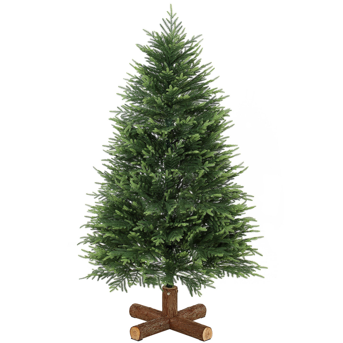 5ft Artificial Christmas Tree, Hinged Xmas Tree with Dense 513 PE & PVC Branch Tips, Realistic Fir Wood Base, Auto Open for Home Office Decor, Green