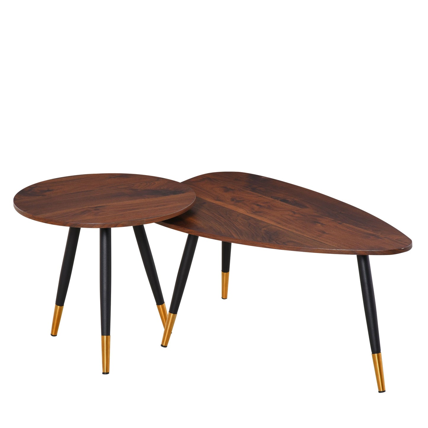 HOMCOM Coffee Table Set of 2, Nesting Coffee End Tables with Modern Decor, Side Table Triangle Occasional Stand Tea Table for Living Room Home and Office, Walnut