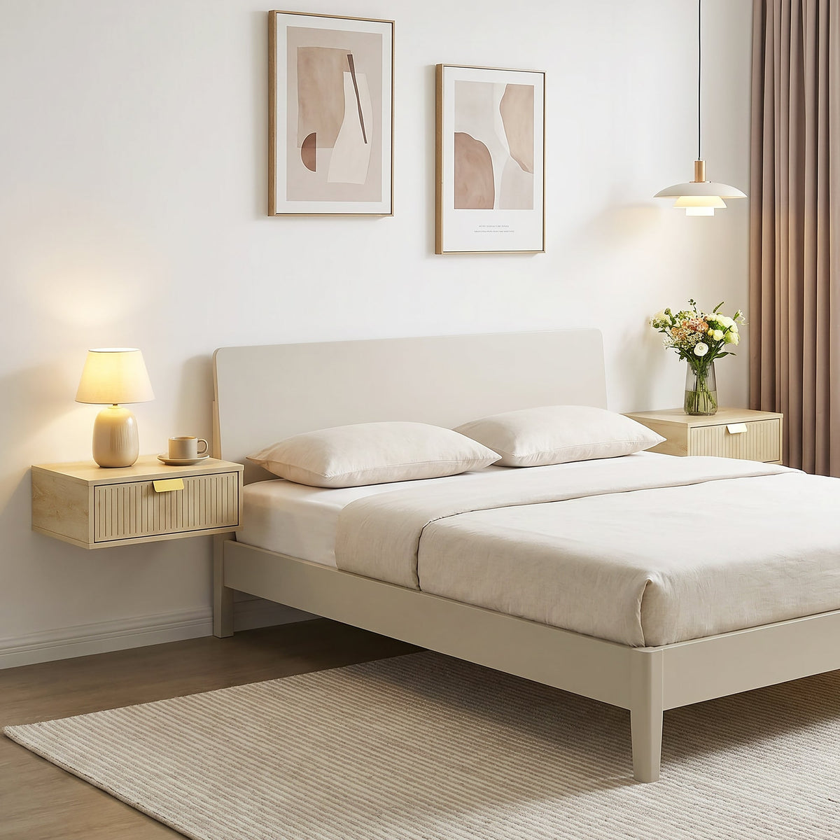 Modern Floating Nightstands Set of 2, Wall Mounted Bedside Tables with Wave Drawer for Bedroom and Living Room, Oak