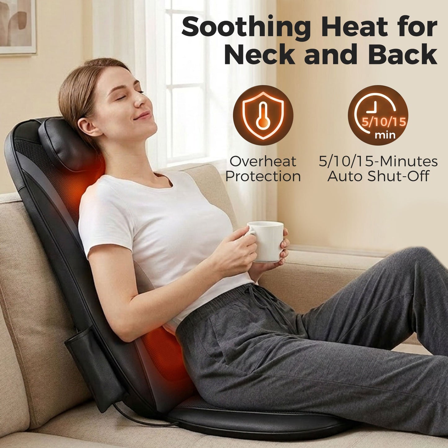 Back Massager with Heat, Deep Tissue Kneading Massage Chair with 3-Level Seat Vibration, Massage Chair Pad for Back Pain, Home Office Use, Gifts for Men and Women