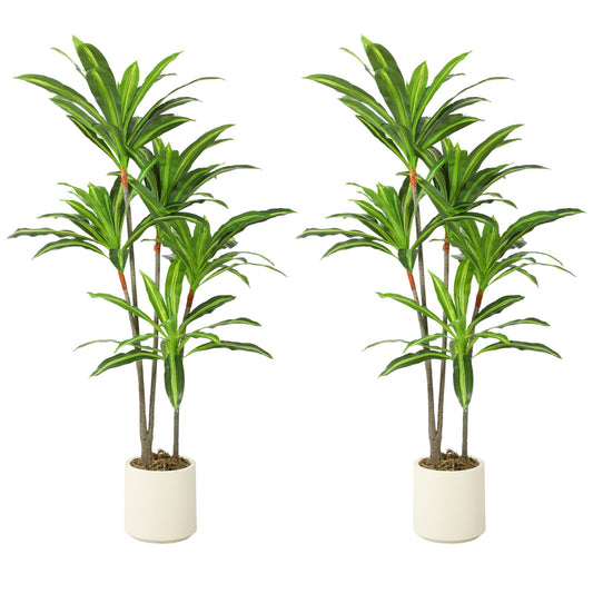 Set of 2 150cm Artificial Dracaena Trees, Decorative Artificial Plants with Bendable Trunks and White Planters for Living Room Bedroom Home Office Decor, Green