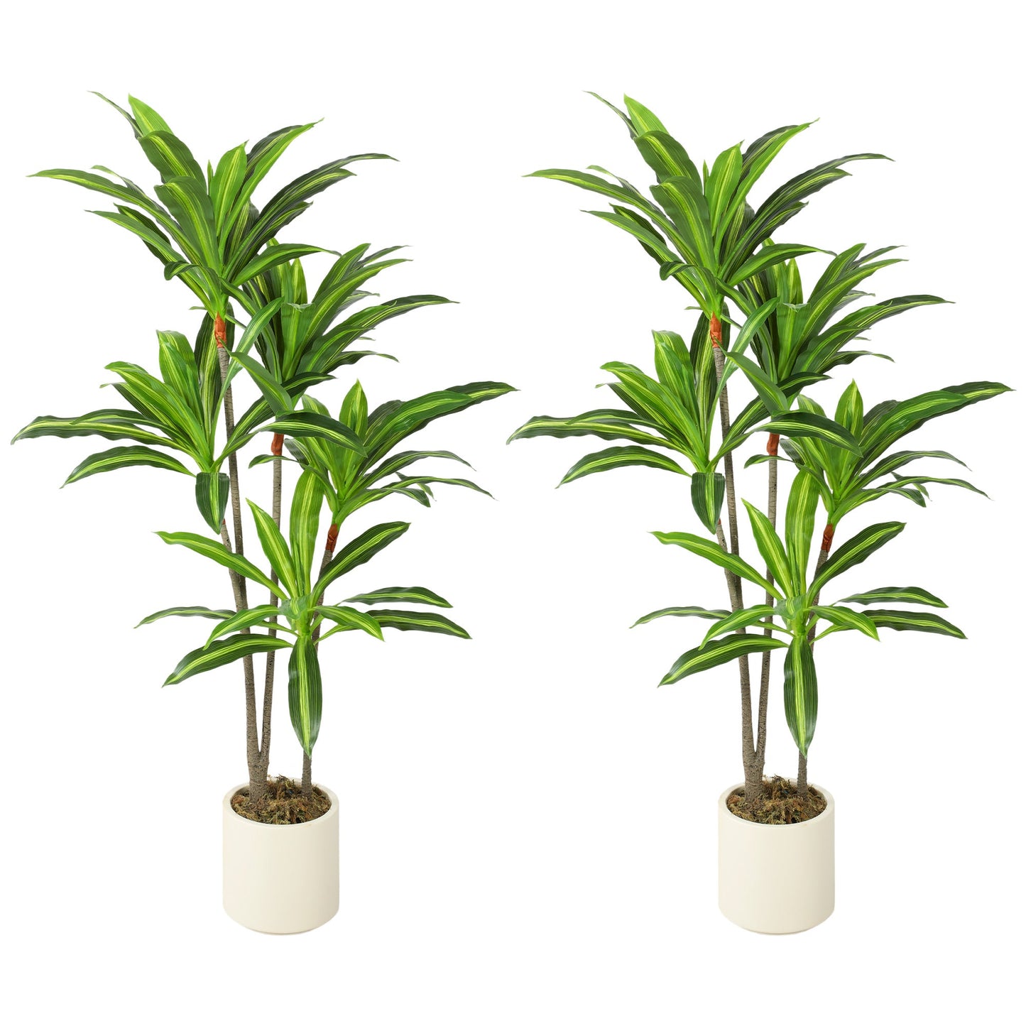 Set of 2 150cm Artificial Dracaena Trees, Decorative Artificial Plants with Bendable Trunks and White Planters for Living Room Bedroom Home Office Decor, Green