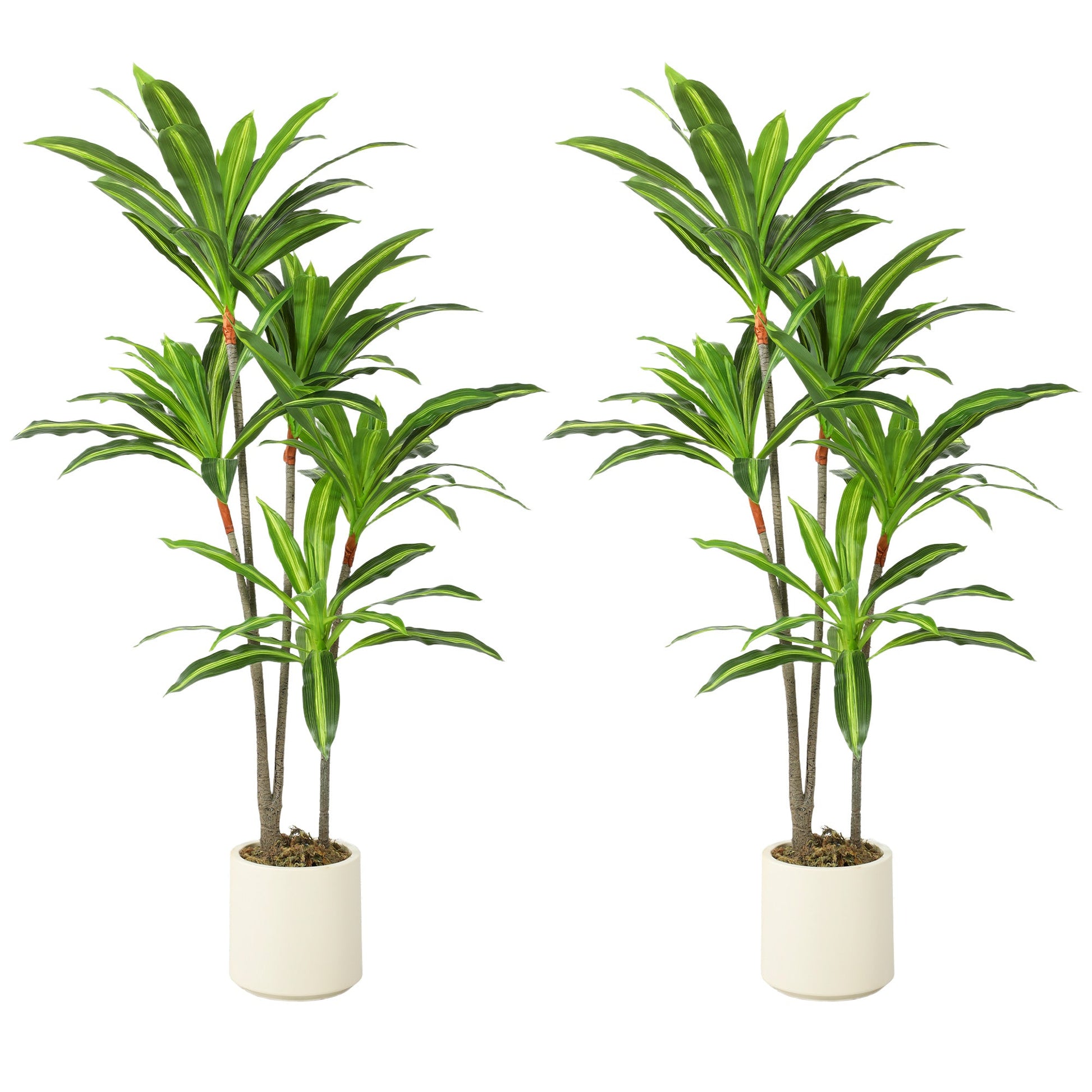 Set of 2 150cm Artificial Dracaena Trees, Decorative Artificial Plants with Bendable Trunks and White Planters for Living Room Bedroom Home Office Decor, Green
