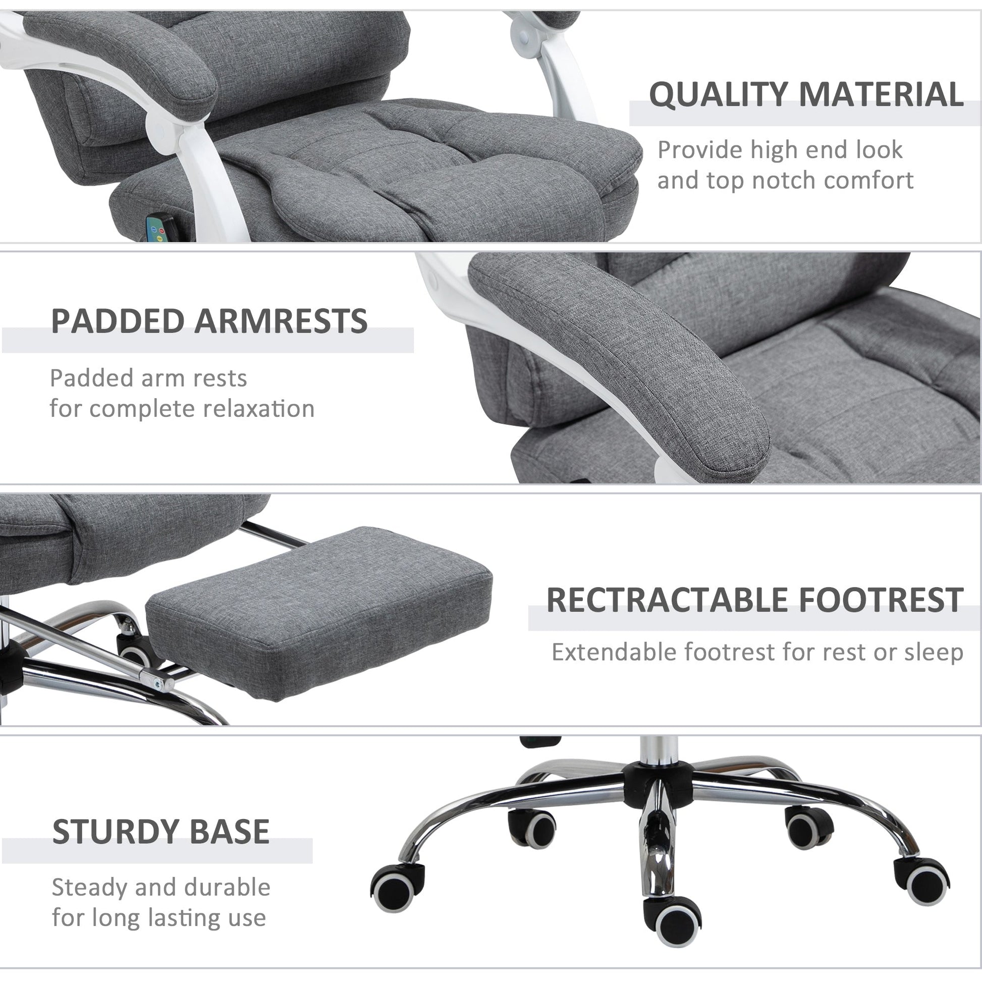 HOMCOM Heated 6 Points Vibration Massage Executive Office Chair Adjustable Swivel Ergonomic High Back Desk Chair Recliner with Footrest Grey