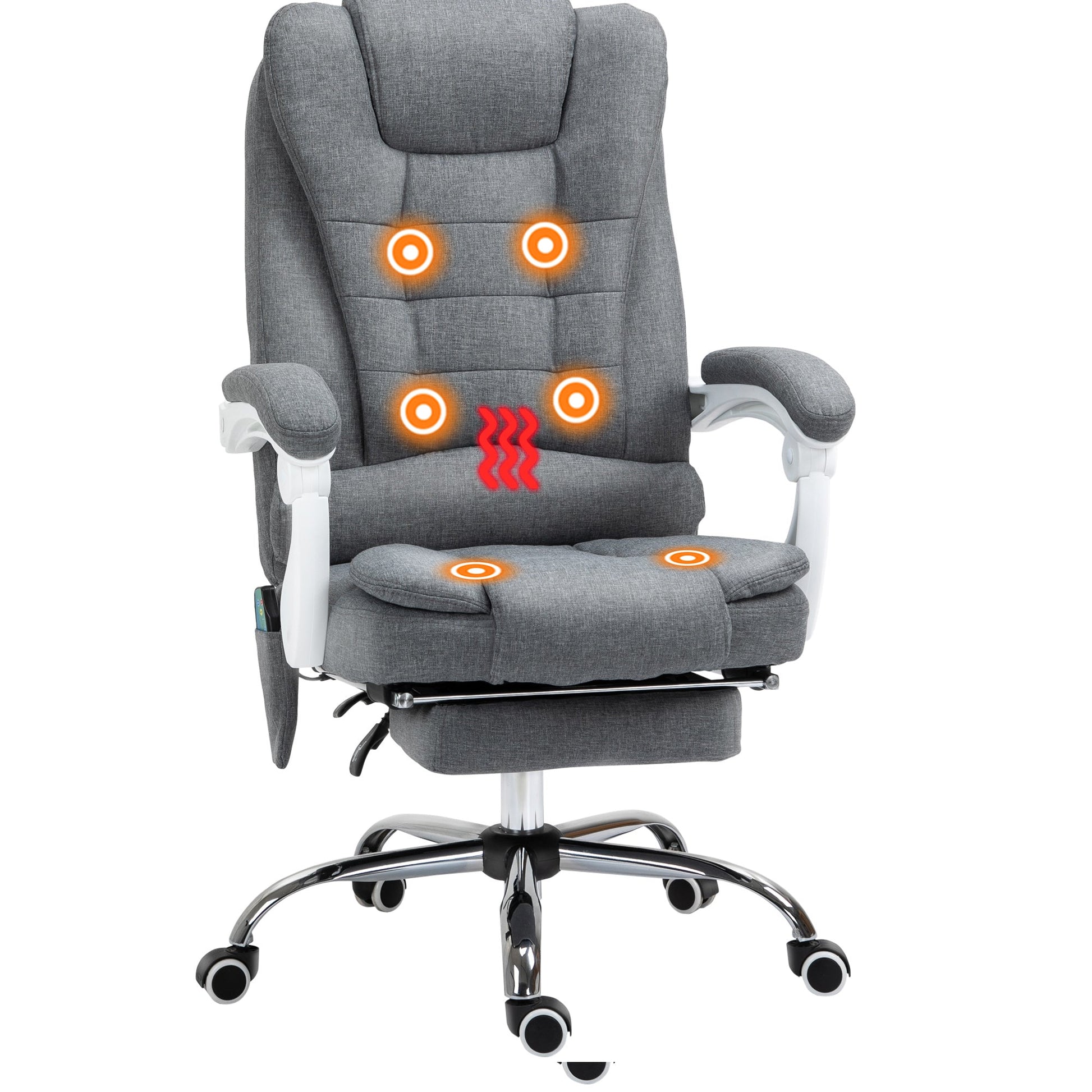 HOMCOM Heated 6 Points Vibration Massage Executive Office Chair Adjustable Swivel Ergonomic High Back Desk Chair Recliner with Footrest Grey