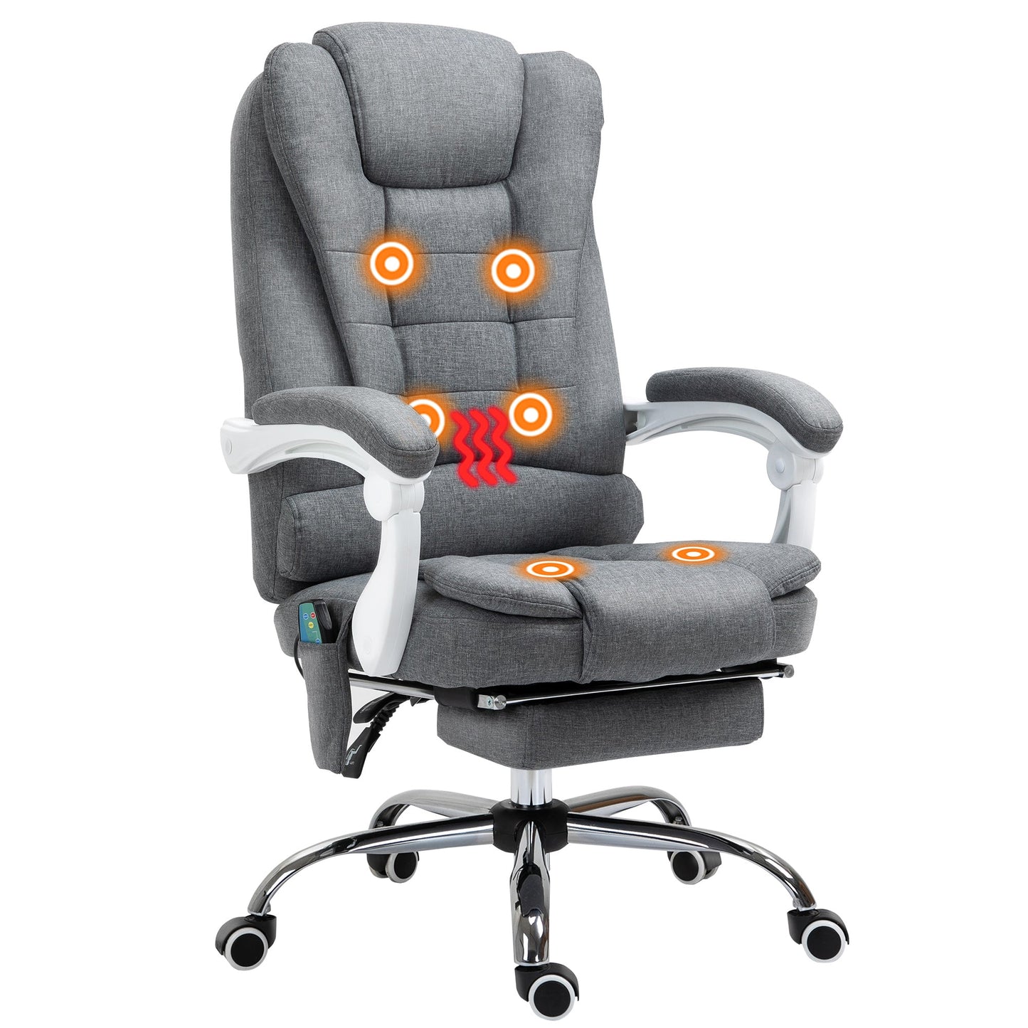 HOMCOM Heated 6 Points Vibration Massage Executive Office Chair Adjustable Swivel Ergonomic High Back Desk Chair Recliner with Footrest Grey