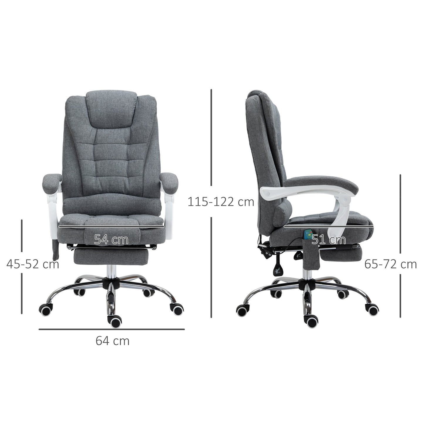 HOMCOM Heated 6 Points Vibration Massage Executive Office Chair Adjustable Swivel Ergonomic High Back Desk Chair Recliner with Footrest Grey