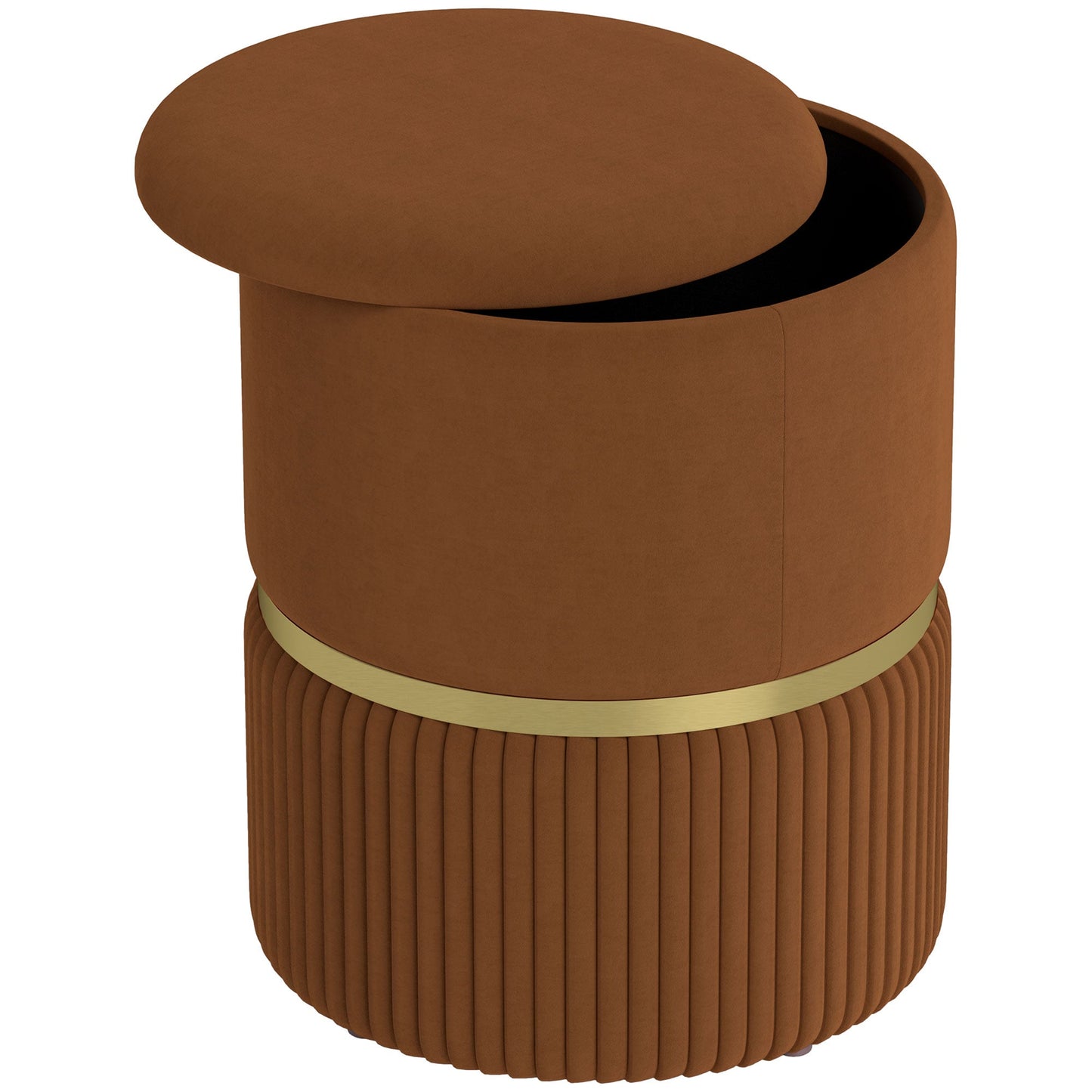 HOMCOM Round Pouffe, Velvet-feel Fabric Upholstered Storage Foot Stool with Removable Top, Padded Seat and Hidden Space for Living Room, Light Brown