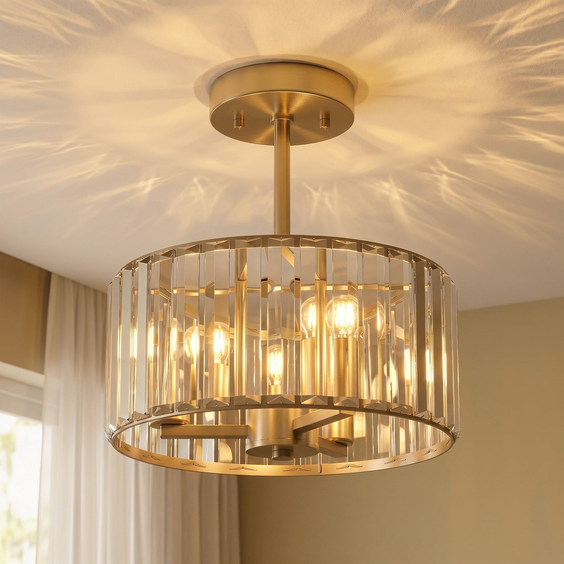 Crystal Ceiling Light Fixture, Semi Flush Mount Modern Crystal Chandelier Ceiling Light for Living Room, Bedroom, Hallway, Dining Room, E14 Base 3-Lights, Bulbs Not Included, Gold Tone