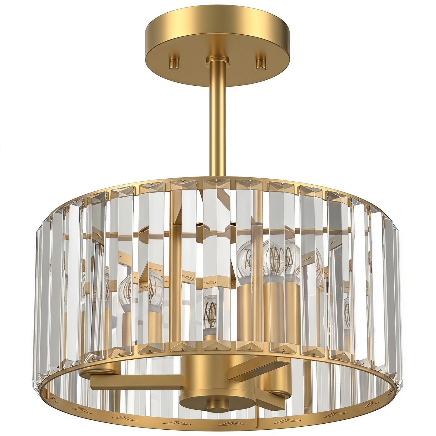 Crystal Ceiling Light Fixture, Semi Flush Mount Modern Crystal Chandelier Ceiling Light for Living Room, Bedroom, Hallway, Dining Room, E14 Base 3-Lights, Bulbs Not Included, Gold Tone