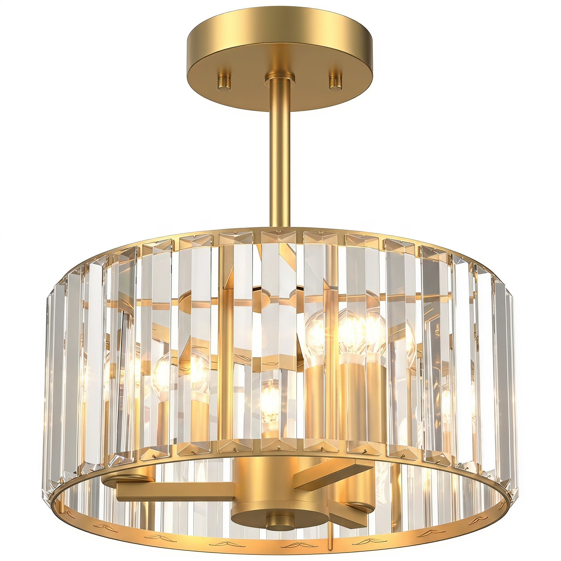 Crystal Ceiling Light Fixture, Semi Flush Mount Modern Crystal Chandelier Ceiling Light for Living Room, Bedroom, Hallway, Dining Room, E14 Base 3-Lights, Bulbs Not Included, Gold Tone