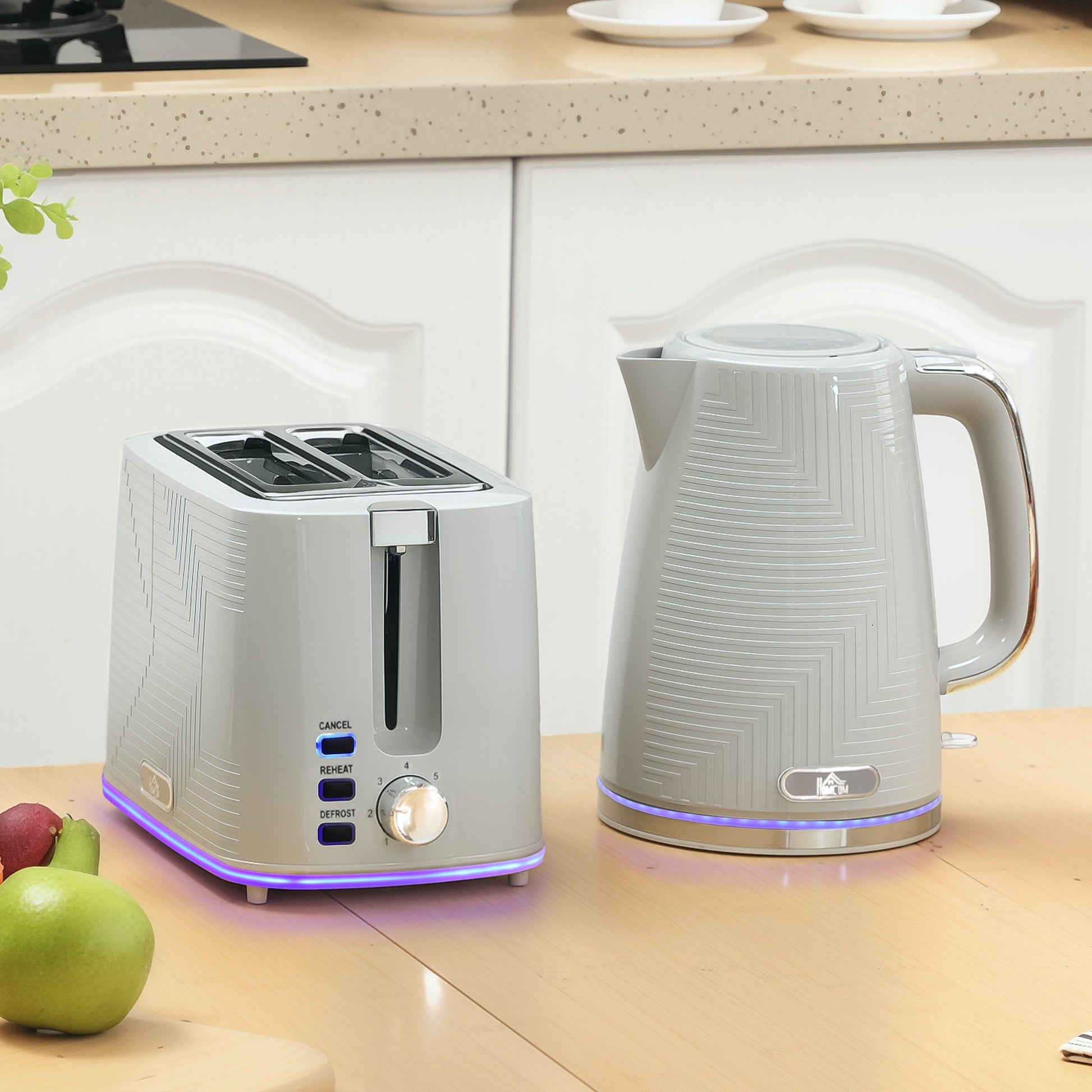 Kettle and Toaster Set, 1.7L 3000W Rapid Boil Jug Kettle with Otter Thermostat, Limescale Filter, 2 Slice Toaster with 7 Browning Controls, Crumb Tray, Grey