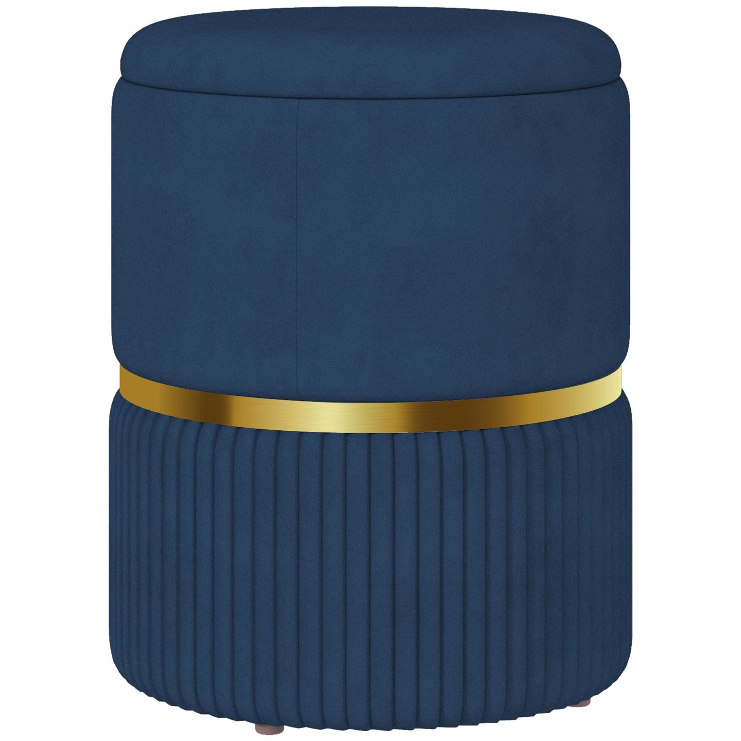 HOMCOM Round Pouffe, Velvet-feel Fabric Upholstered Storage Foot Stool with Removable Top, Padded Seat and Hidden Space for Living Room, Dark Blue