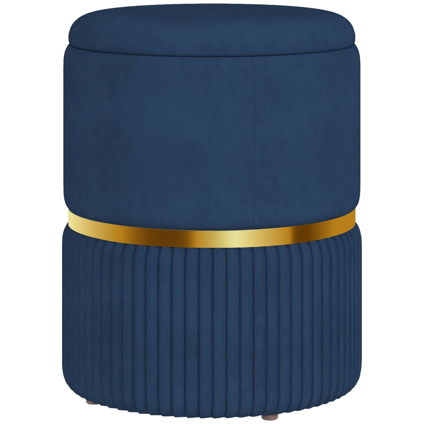HOMCOM Round Pouffe, Velvet-feel Fabric Upholstered Storage Foot Stool with Removable Top, Padded Seat and Hidden Space for Living Room, Dark Blue
