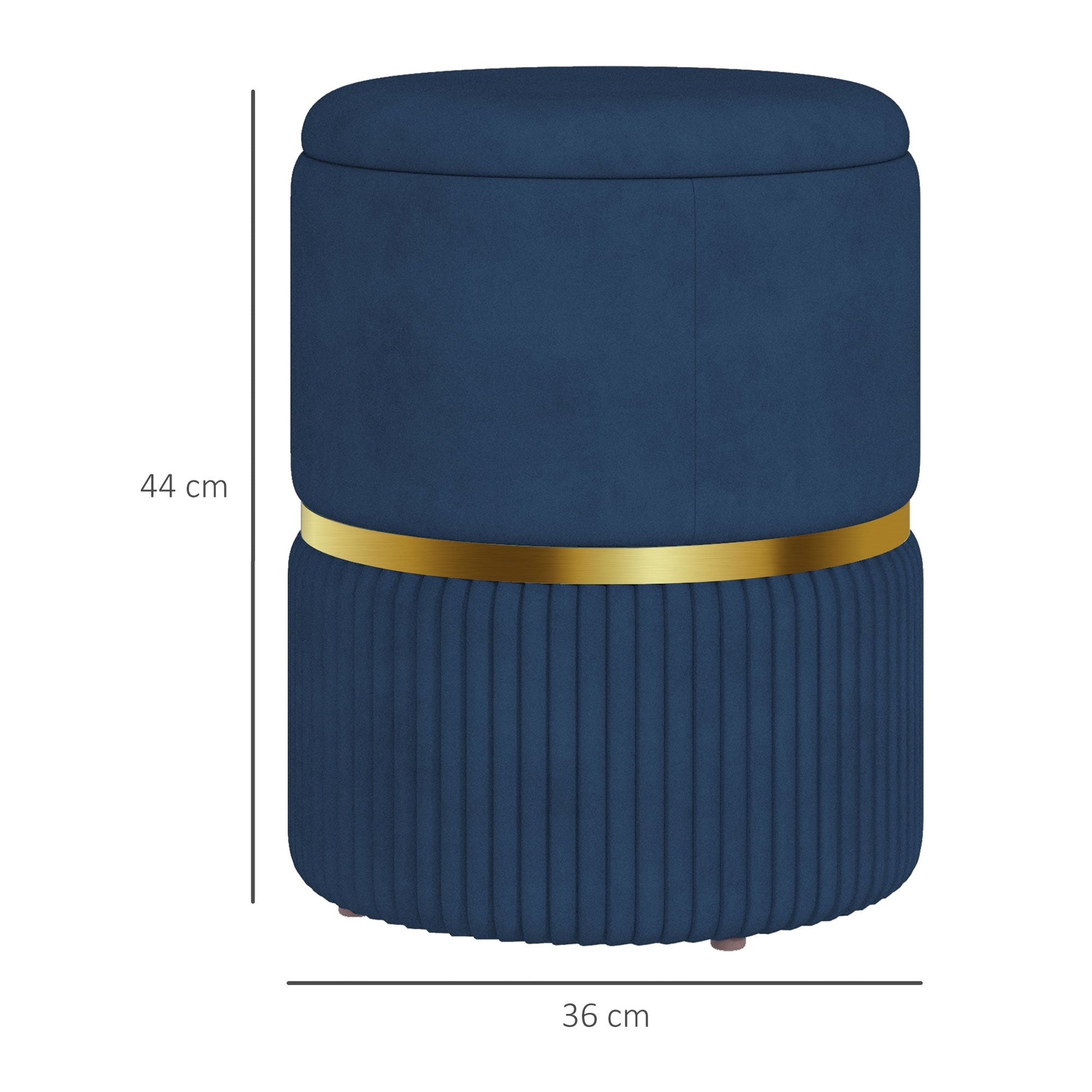 HOMCOM Round Pouffe, Velvet-feel Fabric Upholstered Storage Foot Stool with Removable Top, Padded Seat and Hidden Space for Living Room, Dark Blue