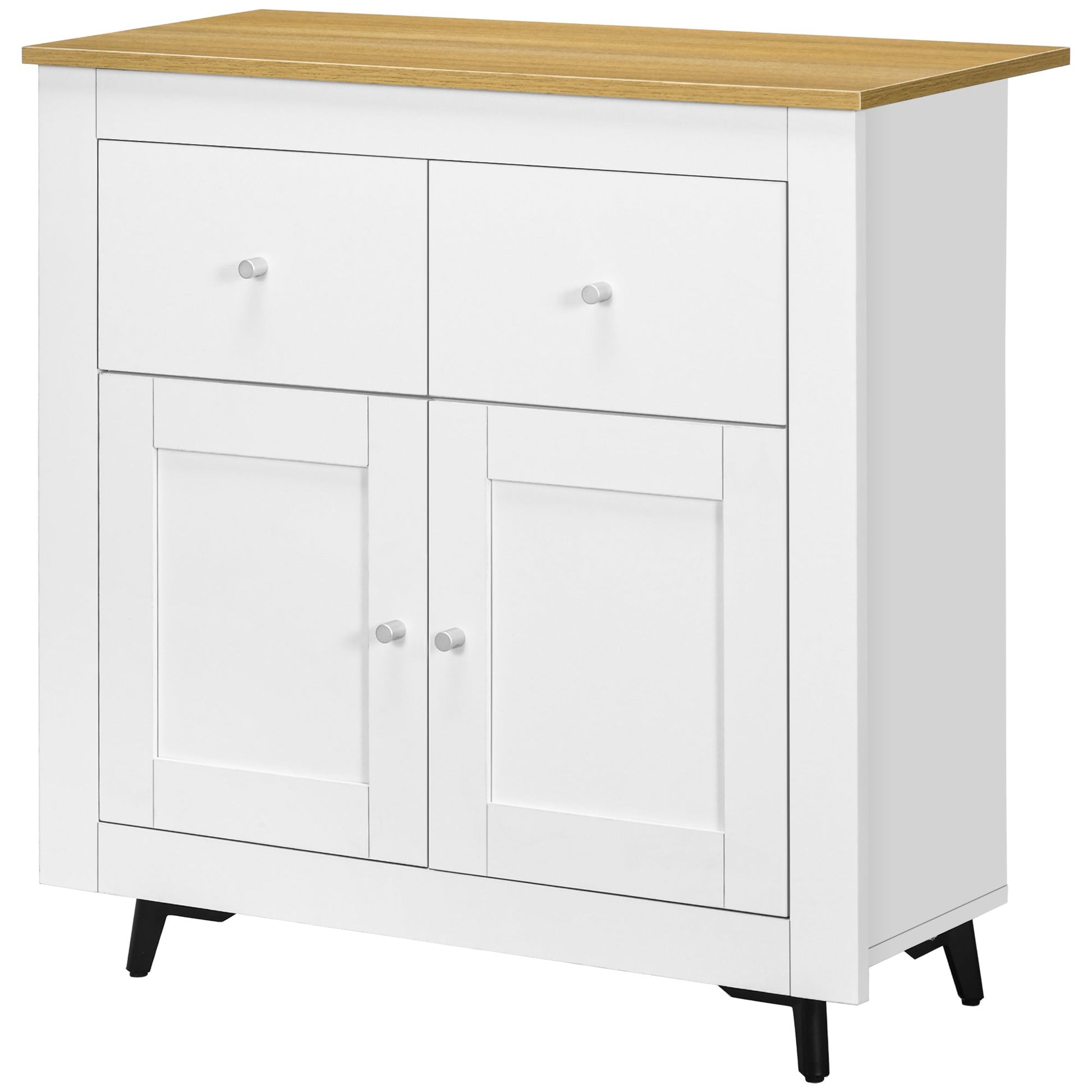 HOMCOM Sideboard Storage Cabinet, Modern Kitchen Cupboard with Double Doors and Drawers for Dining Room, Living Room and Entryway, White