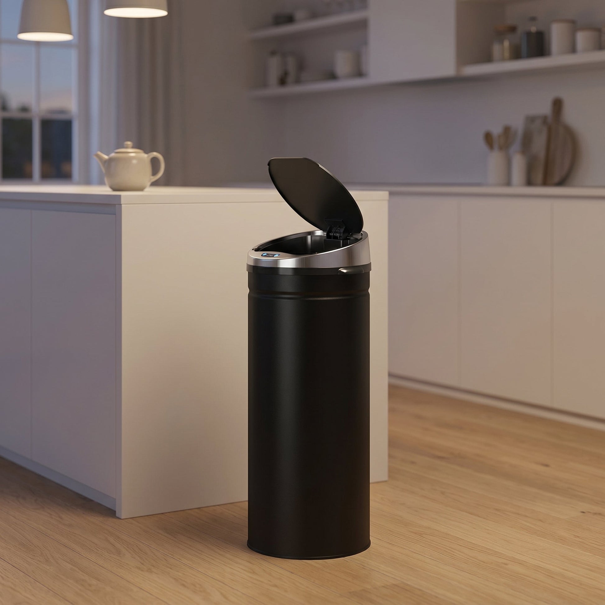 50L Sensor Bin with Quiet Soft-Close Lid, Automatic Touchless Motion Sensor Rubbish Bin with Fingerprint Resistant, Stainless Steel for Hygienic Kitchen, Home Office Use, Black