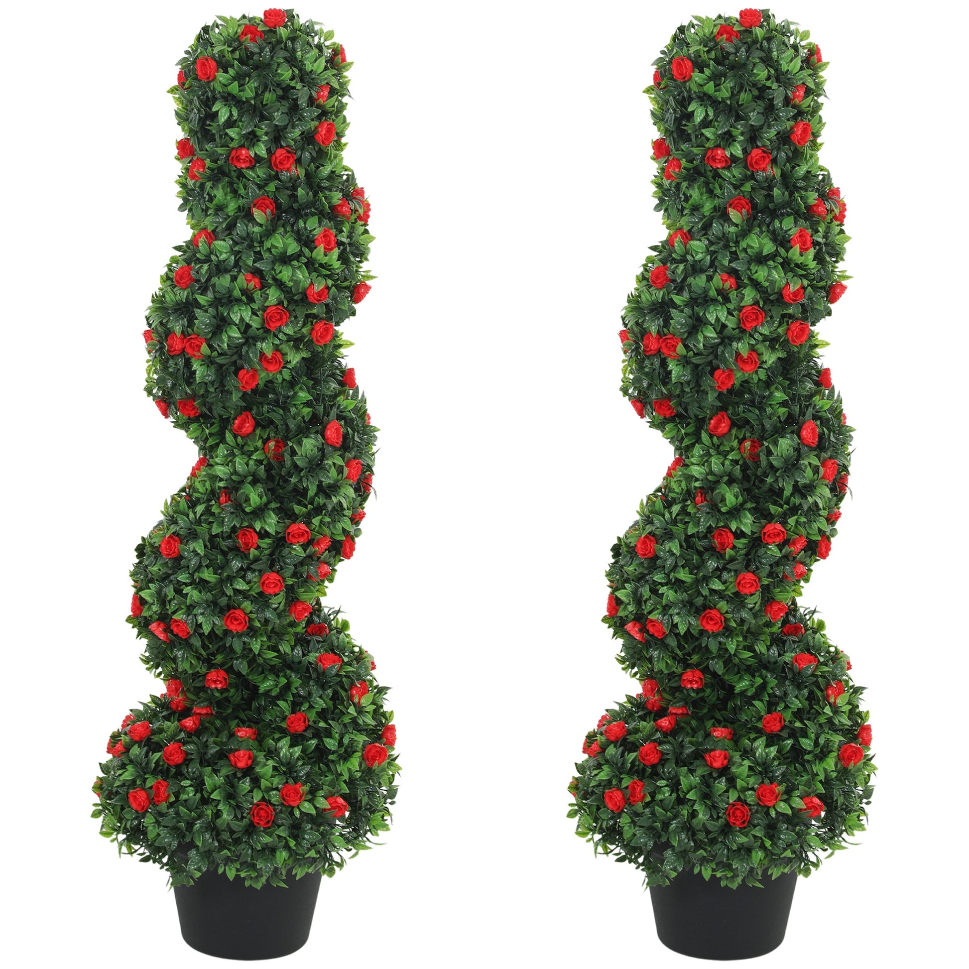 Set of 2 Artificial Rose Spiral Topiary Tree, Indoor Outdoor Artificial Plants with 630 Leaves and 133 Roses, Fake Plants for Home Office Living Room Decor, 90cm, Red