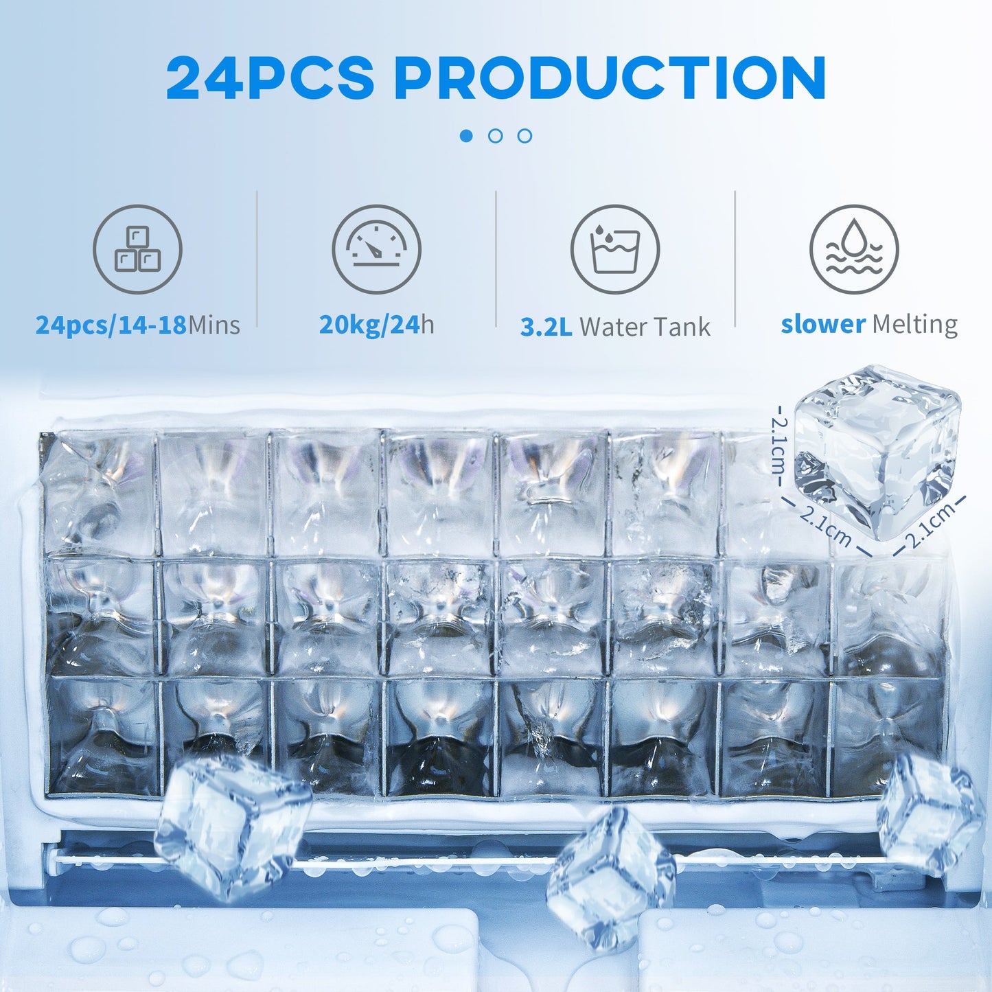 HOMCOM Ice Maker Machine Countertop, Stainless Steel Portable Ice Cube Maker, 2 Ways to Add Water, 24kg/Day, 24 Pcs Ready in 14 Mins, Self-Cleaning with Scoop & Basket, 3.2L, for Home Office, Silver