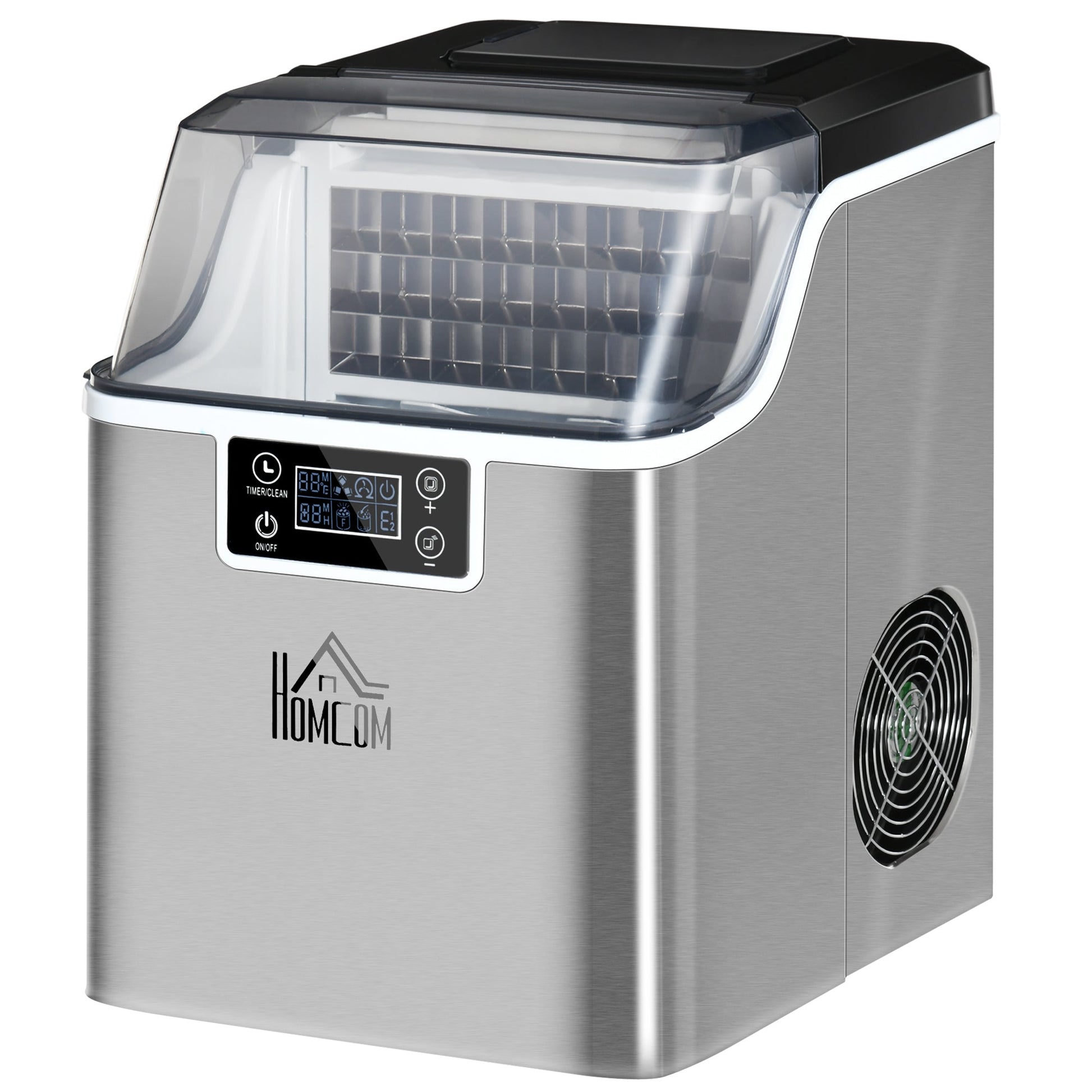 HOMCOM Ice Maker Machine Countertop, Stainless Steel Portable Ice Cube Maker, 2 Ways to Add Water, 24kg/Day, 24 Pcs Ready in 14 Mins, Self-Cleaning with Scoop & Basket, 3.2L, for Home Office, Silver