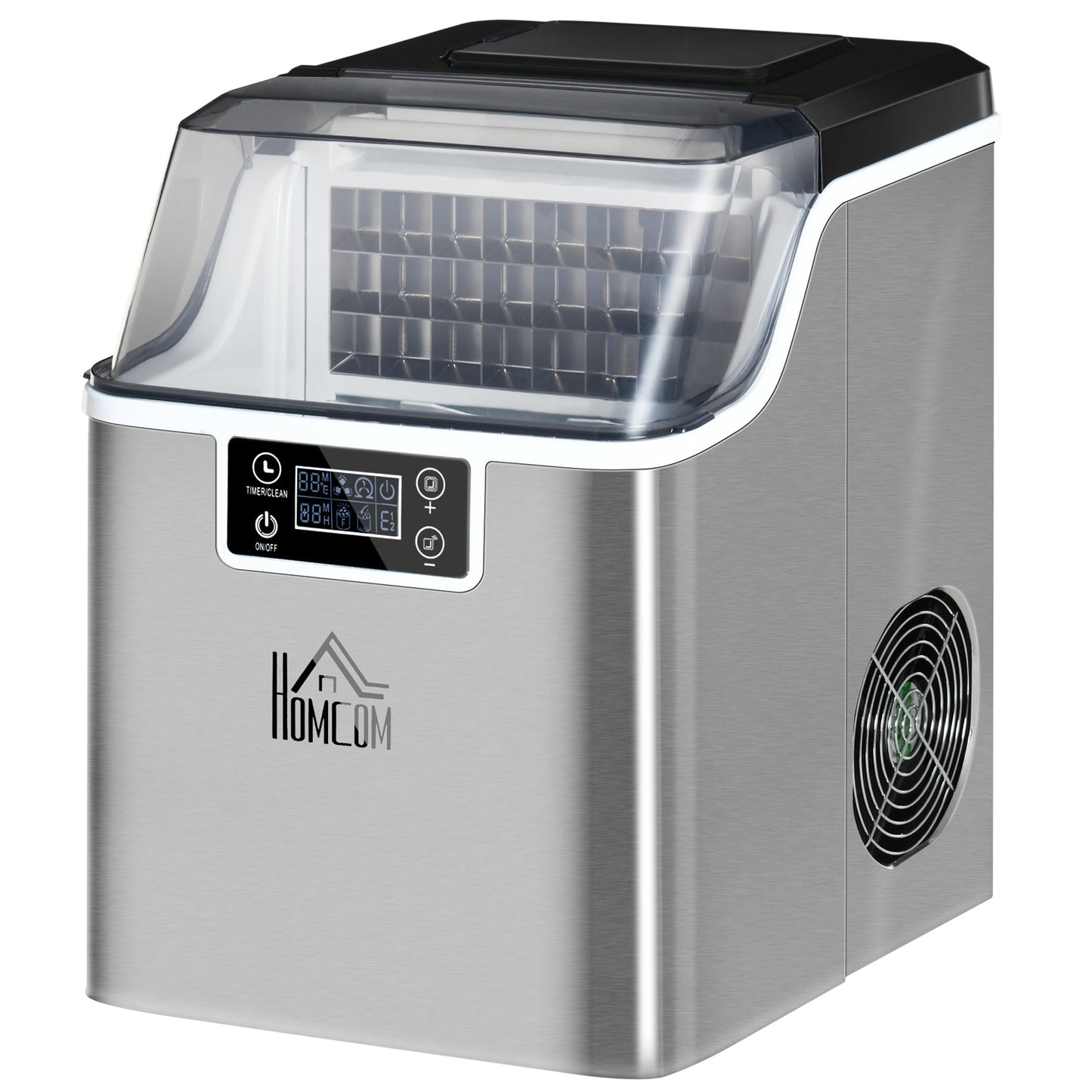 HOMCOM Ice Maker Machine Countertop, Stainless Steel Portable Ice Cube Maker, 2 Ways to Add Water, 24kg/Day, 24 Pcs Ready in 14 Mins, Self-Cleaning with Scoop & Basket, 3.2L, for Home Office, Silver