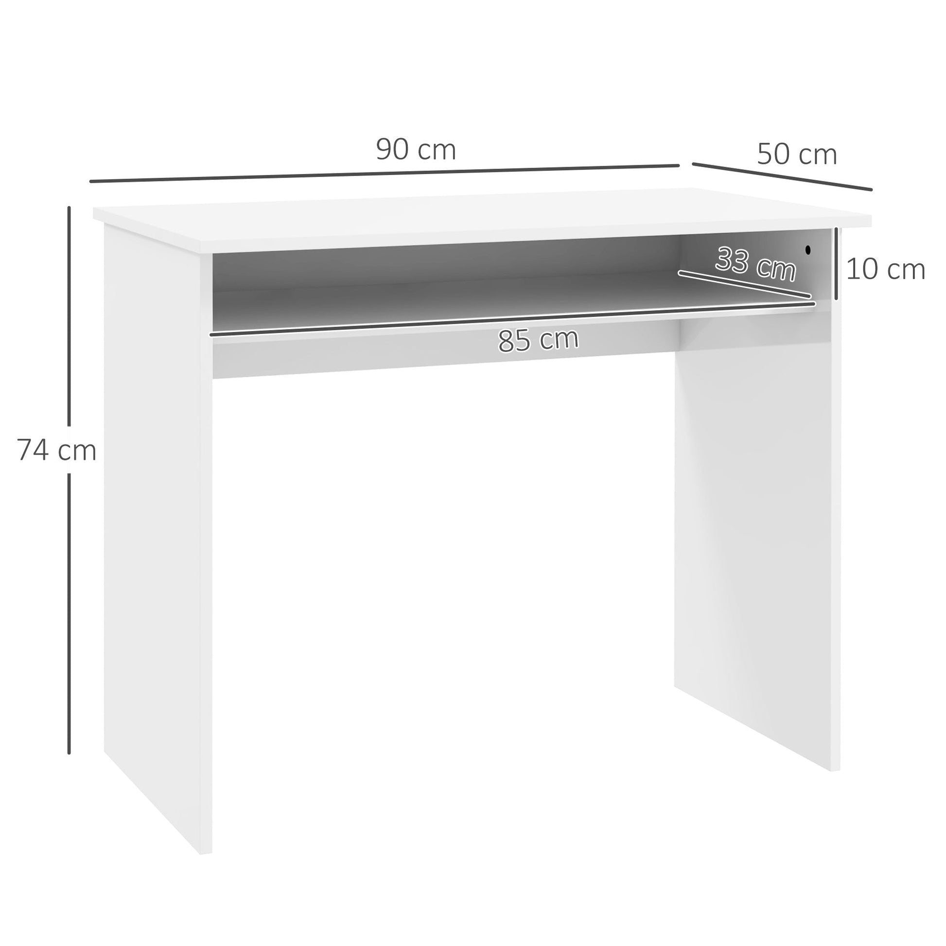 HOMCOM Modern Computer Desk, Home Office Table, Small Writing Desk with Storage Shelf, 90 x 50cm, High Gloss White