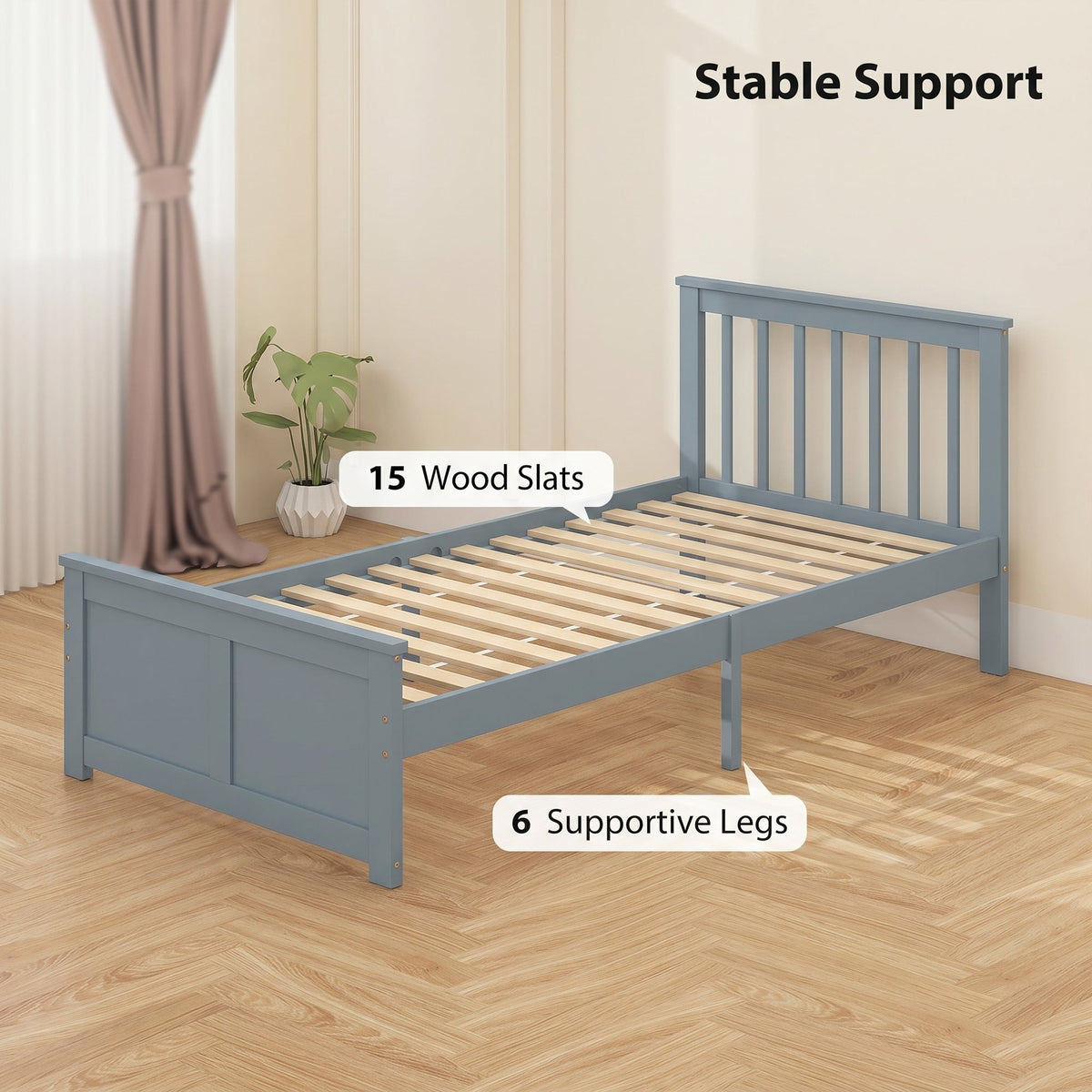 3ft Single Solid Wooden Bed Frame, Pine Storage Bed with Drawers, Headboard, Wood Slat Support, No Box Spring Needed, Easy Assembly, 90 x 190 cm, Grey