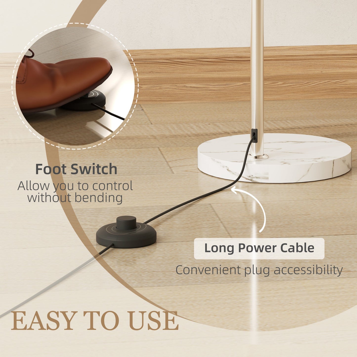 Floor Lamp for Living Room, Modern Standing Lamp with Shade & Foot Switch, Minimalist Tall Pole Lampshade for Bedroom, Office, White