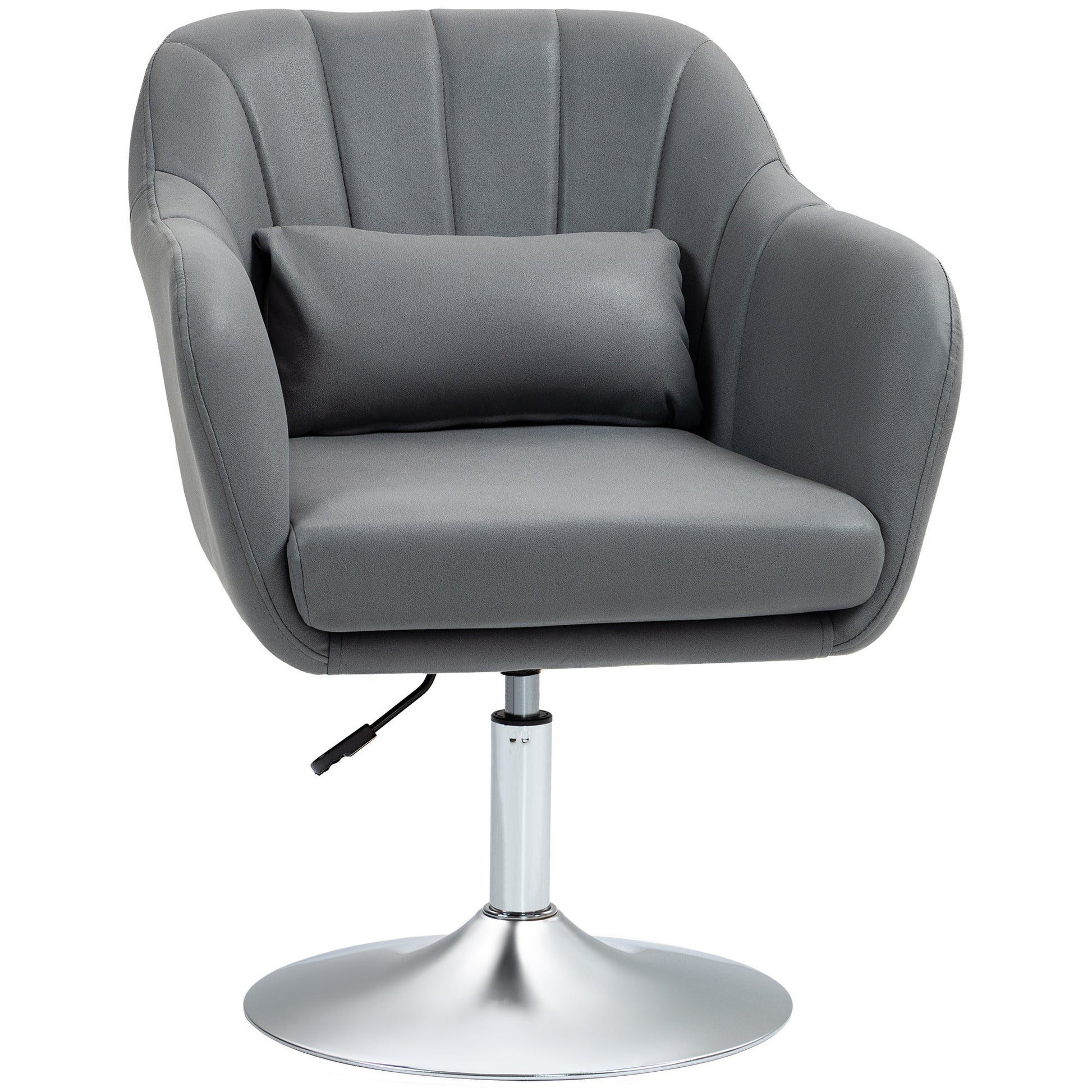 HOMCOM Swivel Microfibre Accent Chair for Living Room Contemporary Vanity Armchair with Adjustable Height Thick Cushion Lumbar Support Armrest for Bedroom Office Dark Grey