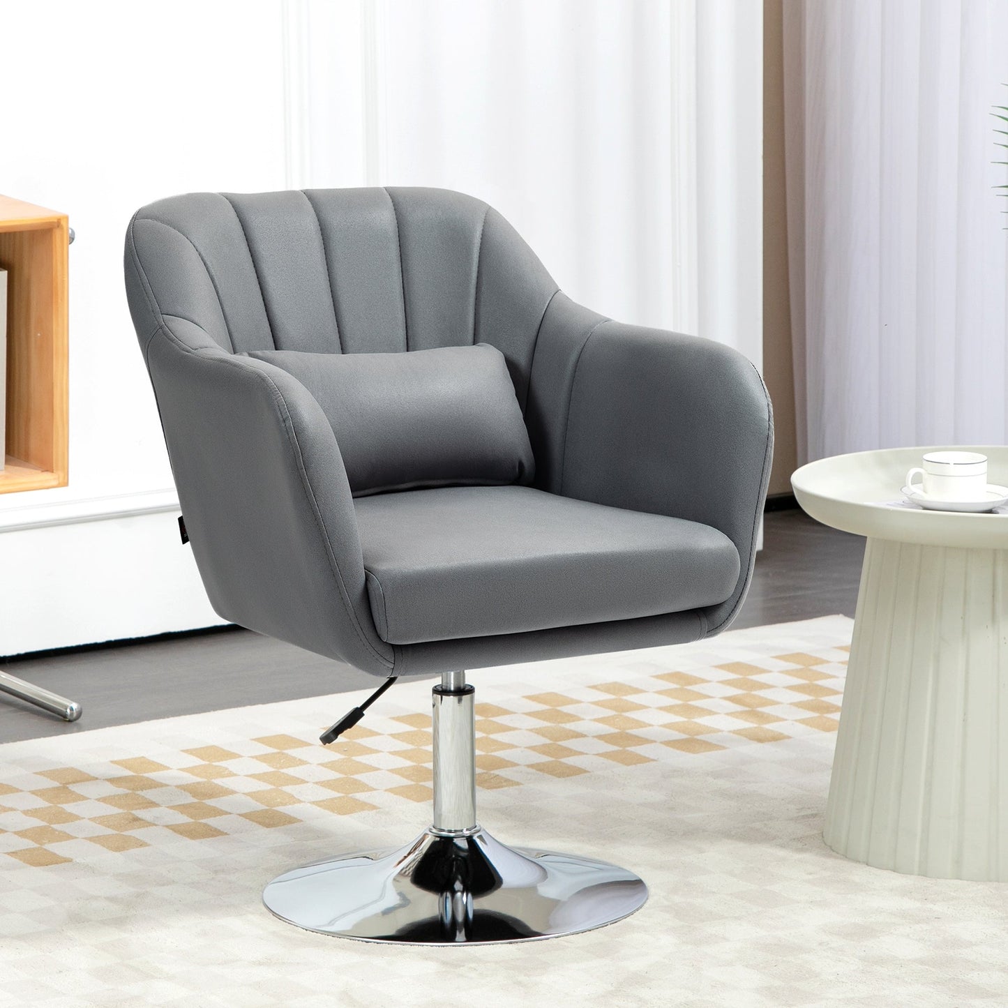 HOMCOM Swivel Microfibre Accent Chair for Living Room Contemporary Vanity Armchair with Adjustable Height Thick Cushion Lumbar Support Armrest for Bedroom Office Dark Grey