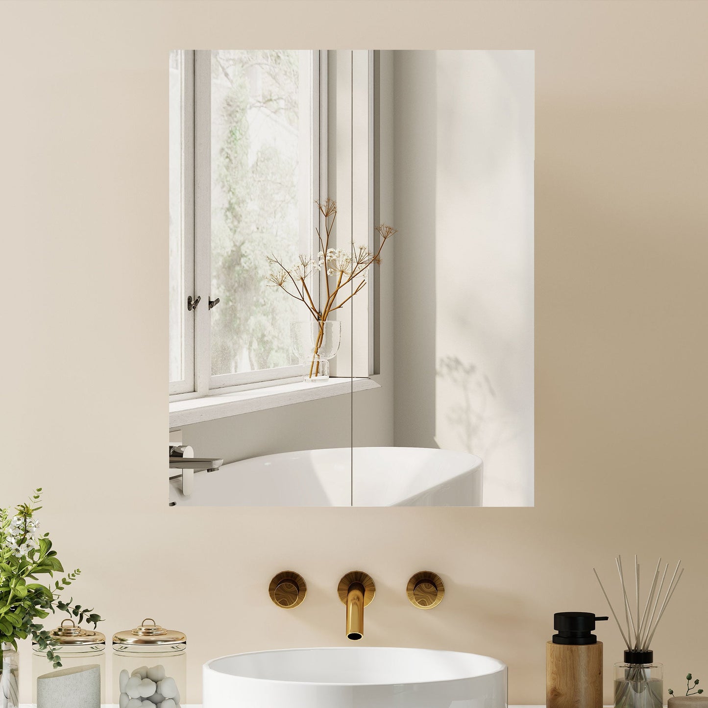 Bathroom Mirror Cabinet, 3-Tier Wall Mount Bathroom Storage Cabinet with Soft-Close Hinges and Adjustable Shelf, Double Door Cupboard, 60W x 15D x 75H cm, White