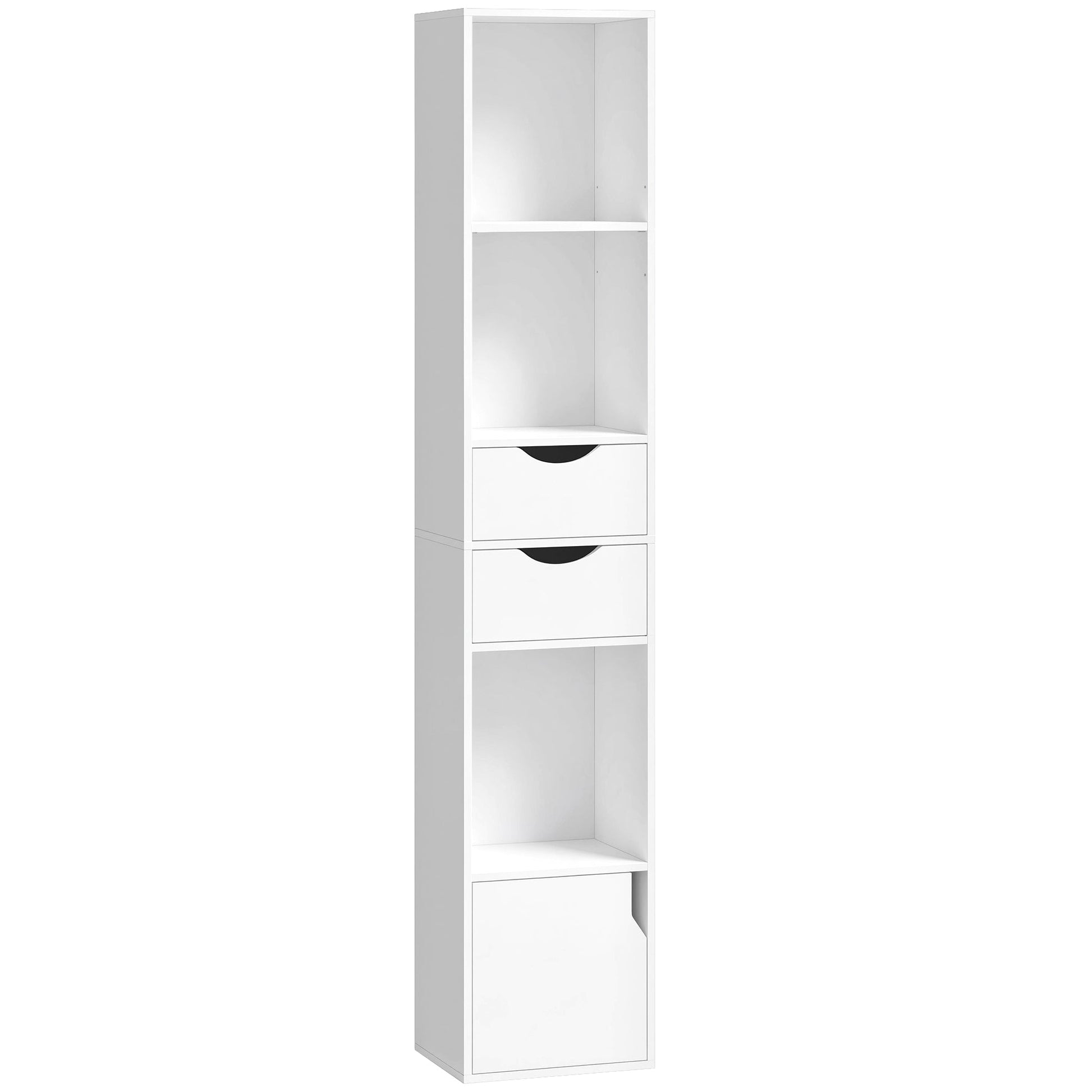 158 cm Bookcase with Drawers, 3-Tier Bookshelf, Slim Storage Cabinet with Doors, Adjustable Shelf for Living Room, Bedroom, Home Office, White