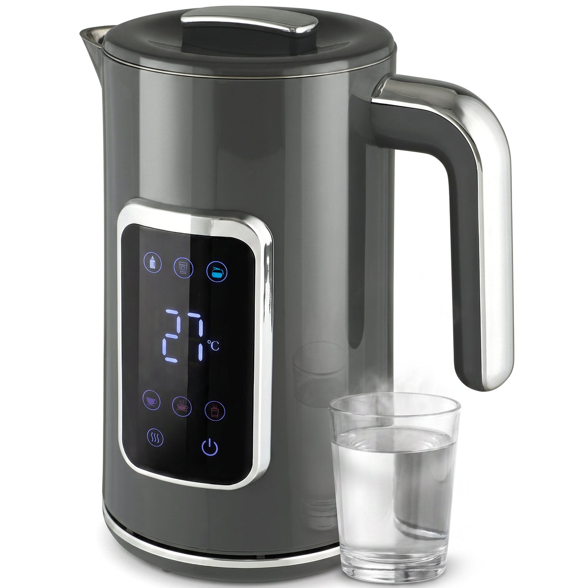 Electric Kettle, 1.7L Fast Boil 3000W Water Kettle with LED Display, Adjustable Temperature, Keep Warm Function, Auto Shut-off Boil-Dry Protection, Double-Wall, Grey