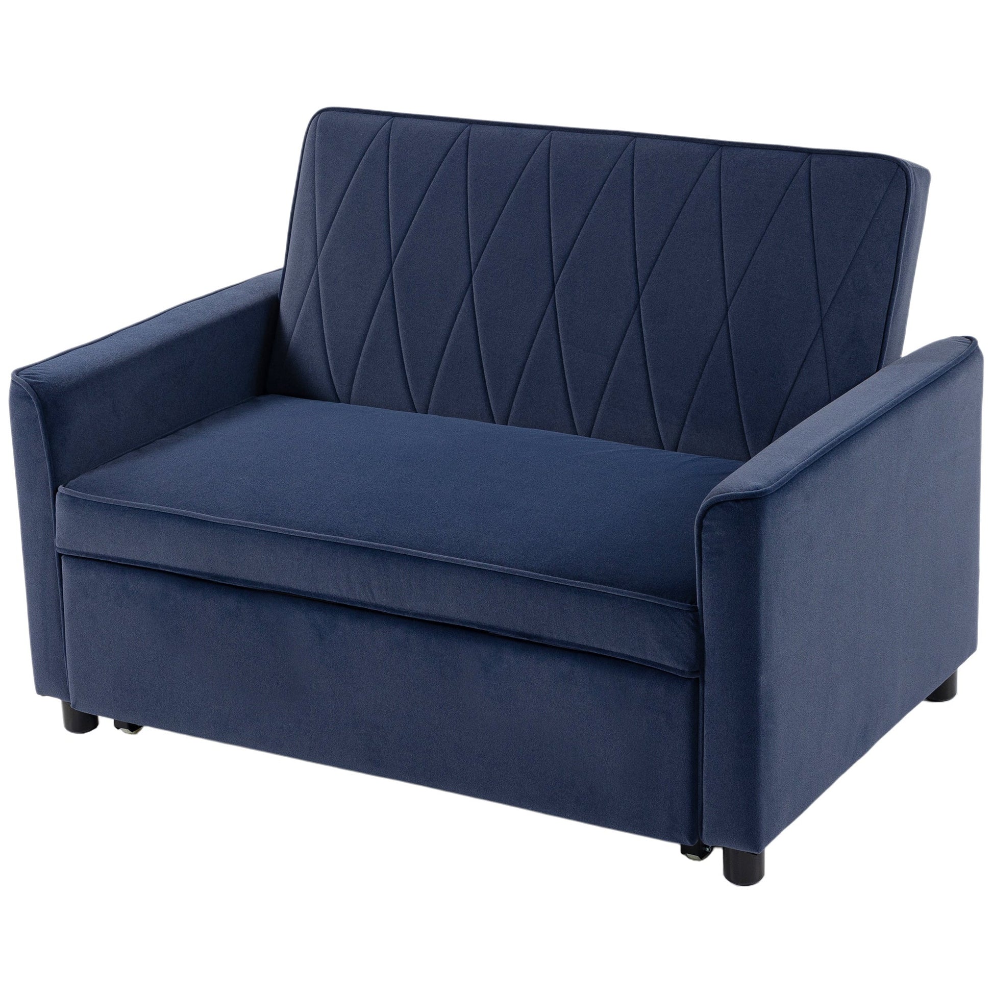 2 Seater Sofa Bed, 3-in-1 Convertible Pull Out Sleeper Sofa, Velvet Loveseat Bed Settee with Clik-Clack Adjustable Backrest, High-Density Foam for Living Room, Bedroom, Guest Room, Dark Blue