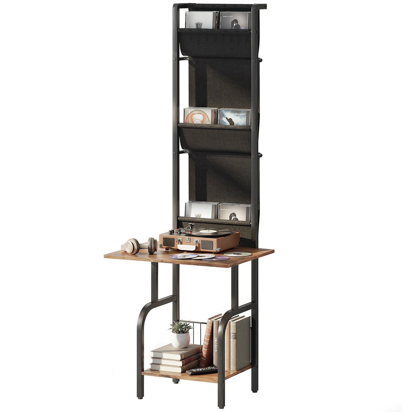 Vinyl Record Storage with Player Stand, Turntable Stand and Display Shelf, CD Storage Unit for Up to 40 CDs, Record Player Table for Living Room or Bedroom, Rustic Brown and Black