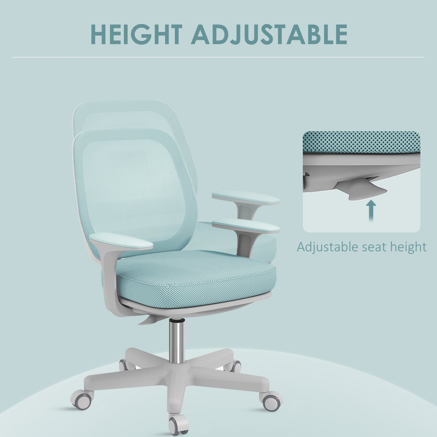 Office Chair, Breathable Mesh Swivel Desk Chair with Adjustable Height for Home Office, Study, Light Green