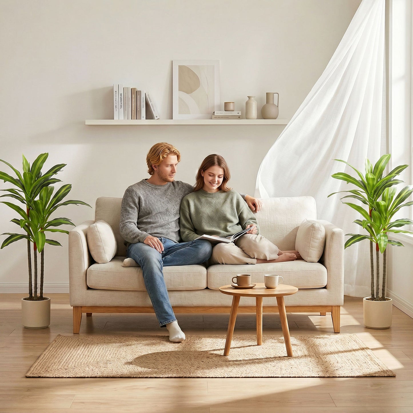 Set of 2 90cm Artificial Dracaena Trees, Decorative Artificial Plants with Bendable Trunks and White Planters for Living Room Bedroom Home Office Decor, Green