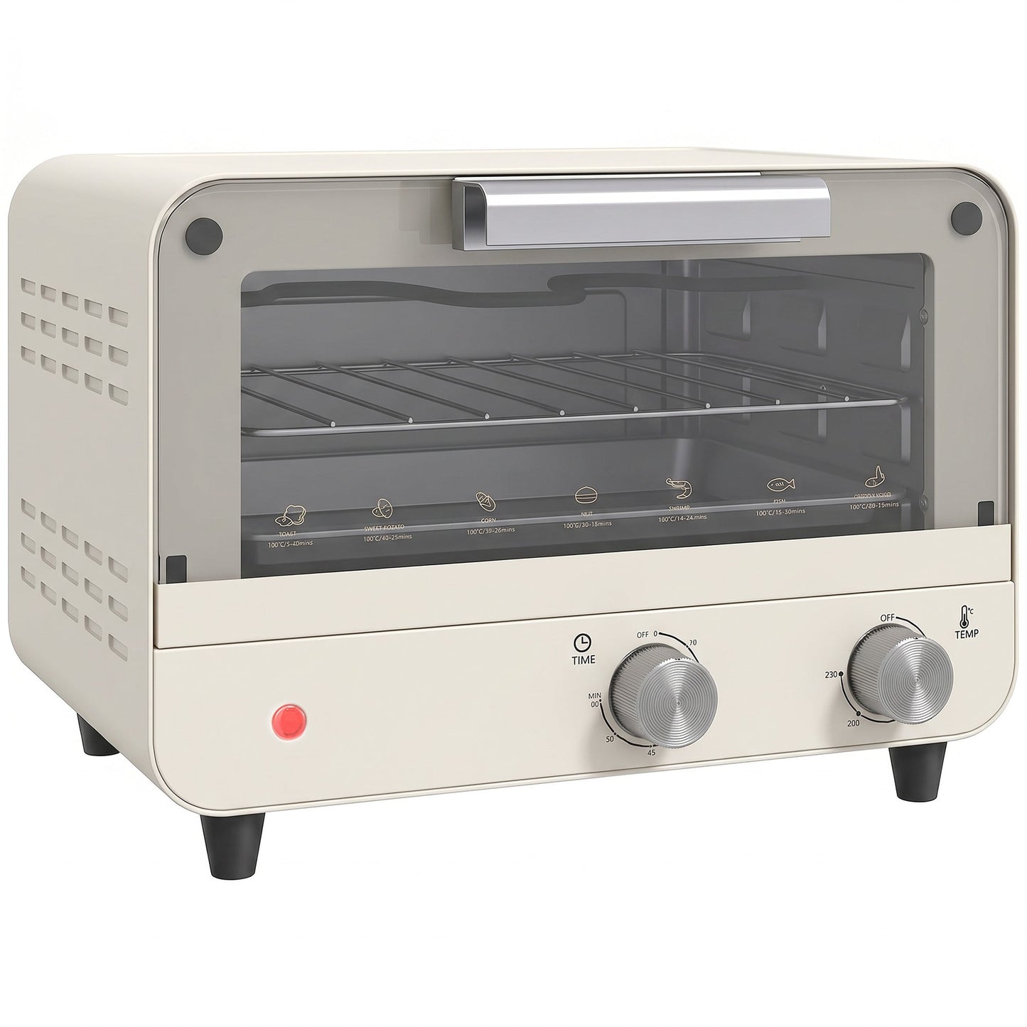 Small Toaster Oven, 12L Multifunction Mini Countertop Oven with Glass Door, Adjustable Temperature, Timer, Wire Rack & Baking Tray, 750W, Cream White
