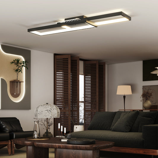 LED Ceiling Light, Modern Dimmable Ceiling Light with Wall Switch & Remote Control, Flush Mount Ceiling Lamp with 3000-6000K Colour Temperatures for Living Room, Bedroom, Black