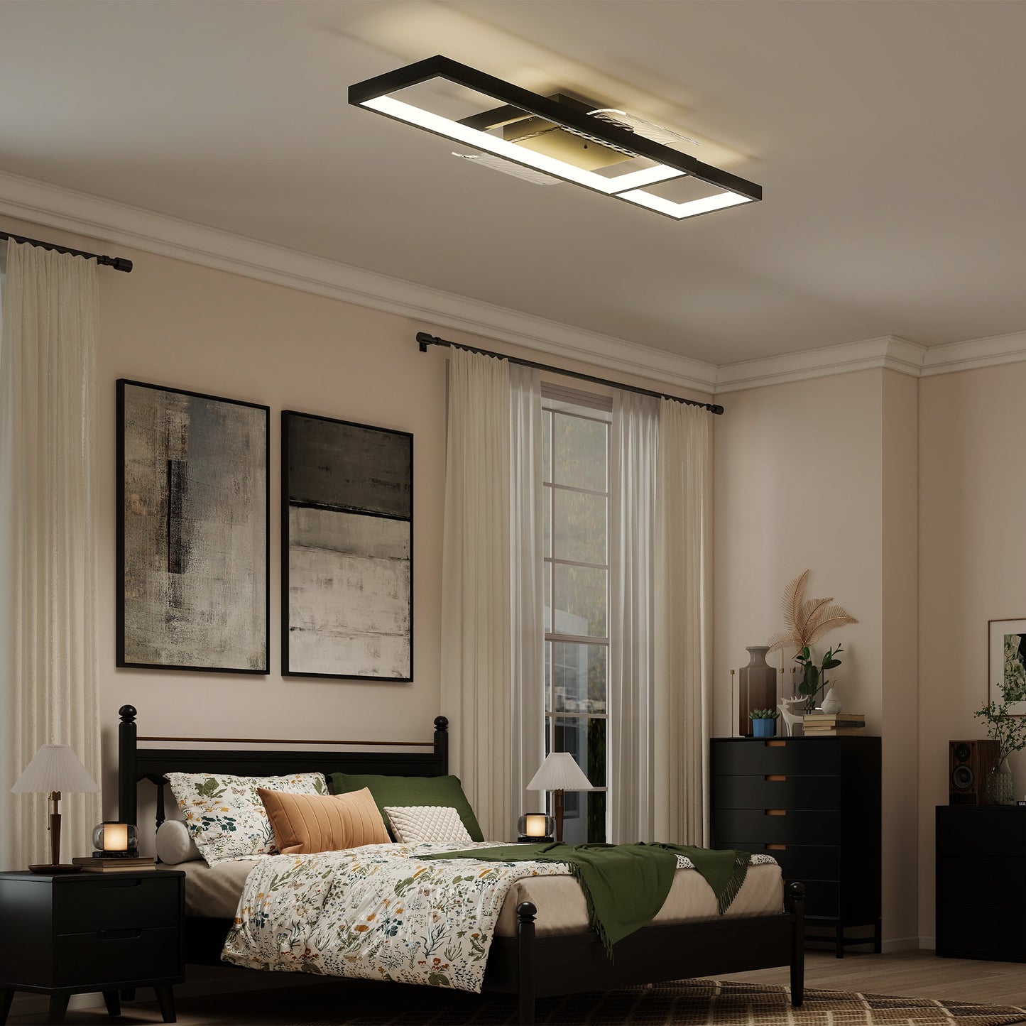 LED Ceiling Light, Modern Dimmable Ceiling Light with Wall Switch & Remote Control, Flush Mount Ceiling Lamp with 3000-6000K Colour Temperatures for Living Room, Bedroom, Black
