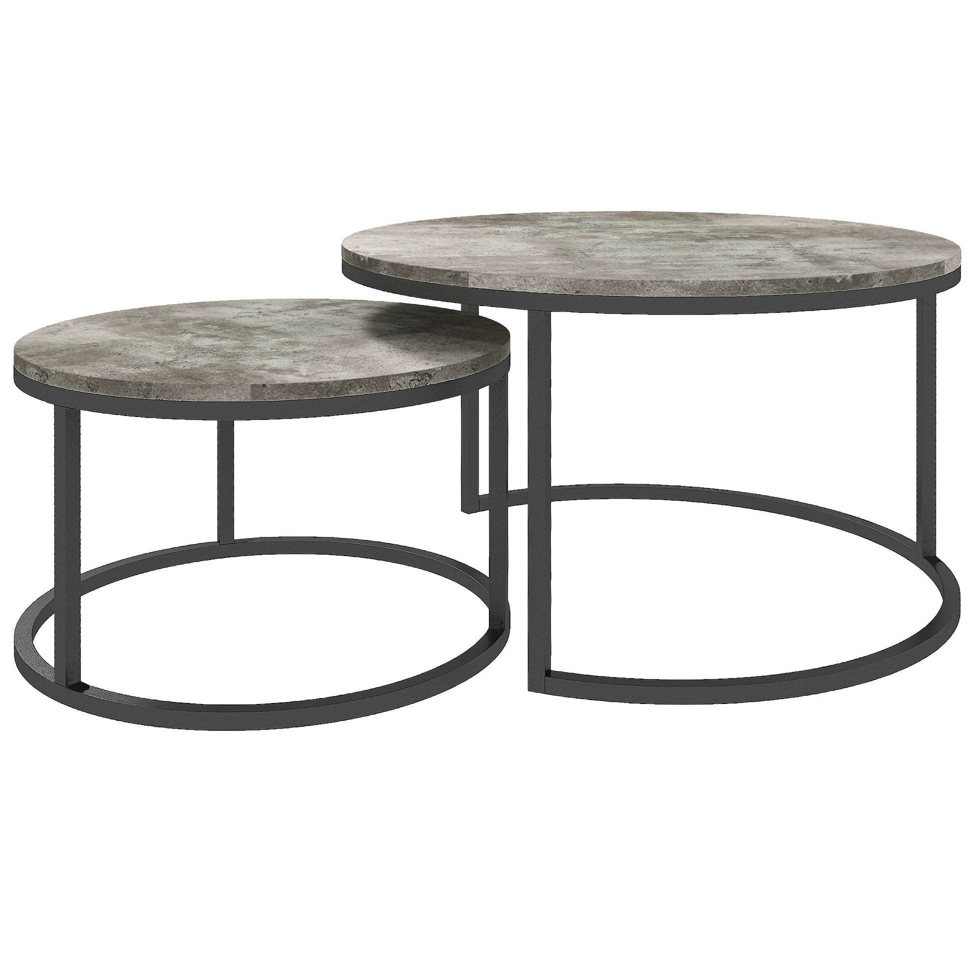 HOMCOM Nest of Tables, Round Coffee Table Set of 2, Coffee Tables with Steel Frame for Living Room, Cement Grey