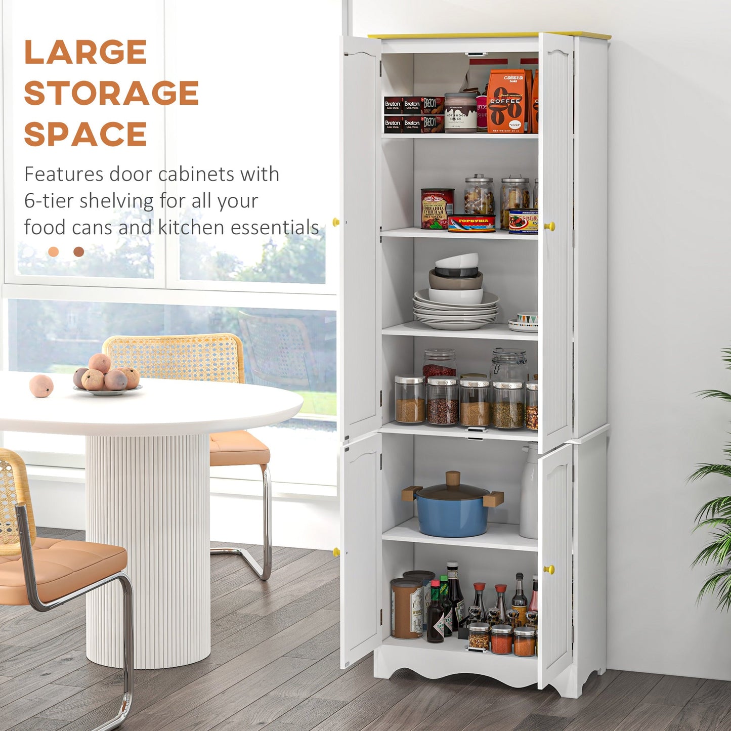 Freestanding 4-Door Kitchen Cupboard, Storage Cabinet Organizer with 4 Shelves, 183cm, White