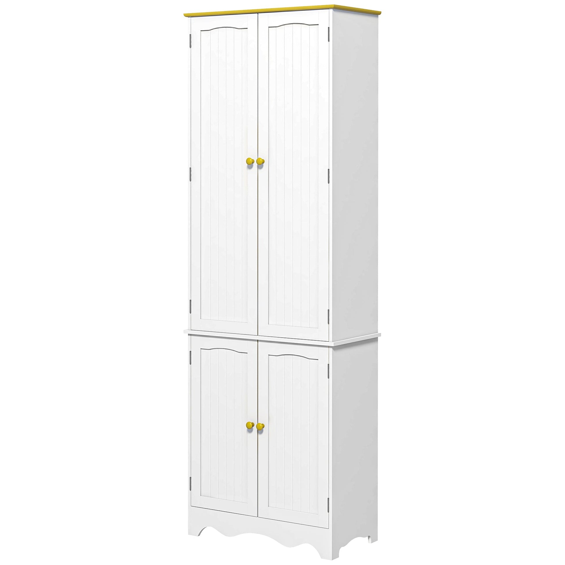 Freestanding 4-Door Kitchen Cupboard, Storage Cabinet Organizer with 4 Shelves, 183cm, White