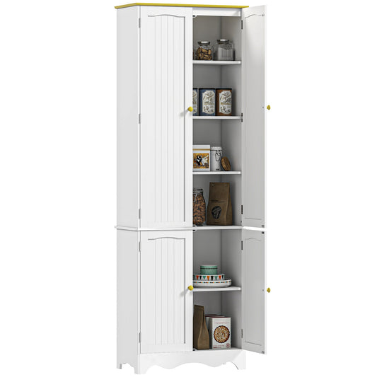 Freestanding 4-Door Kitchen Cupboard, Storage Cabinet Organizer with 4 Shelves, 183cm, White